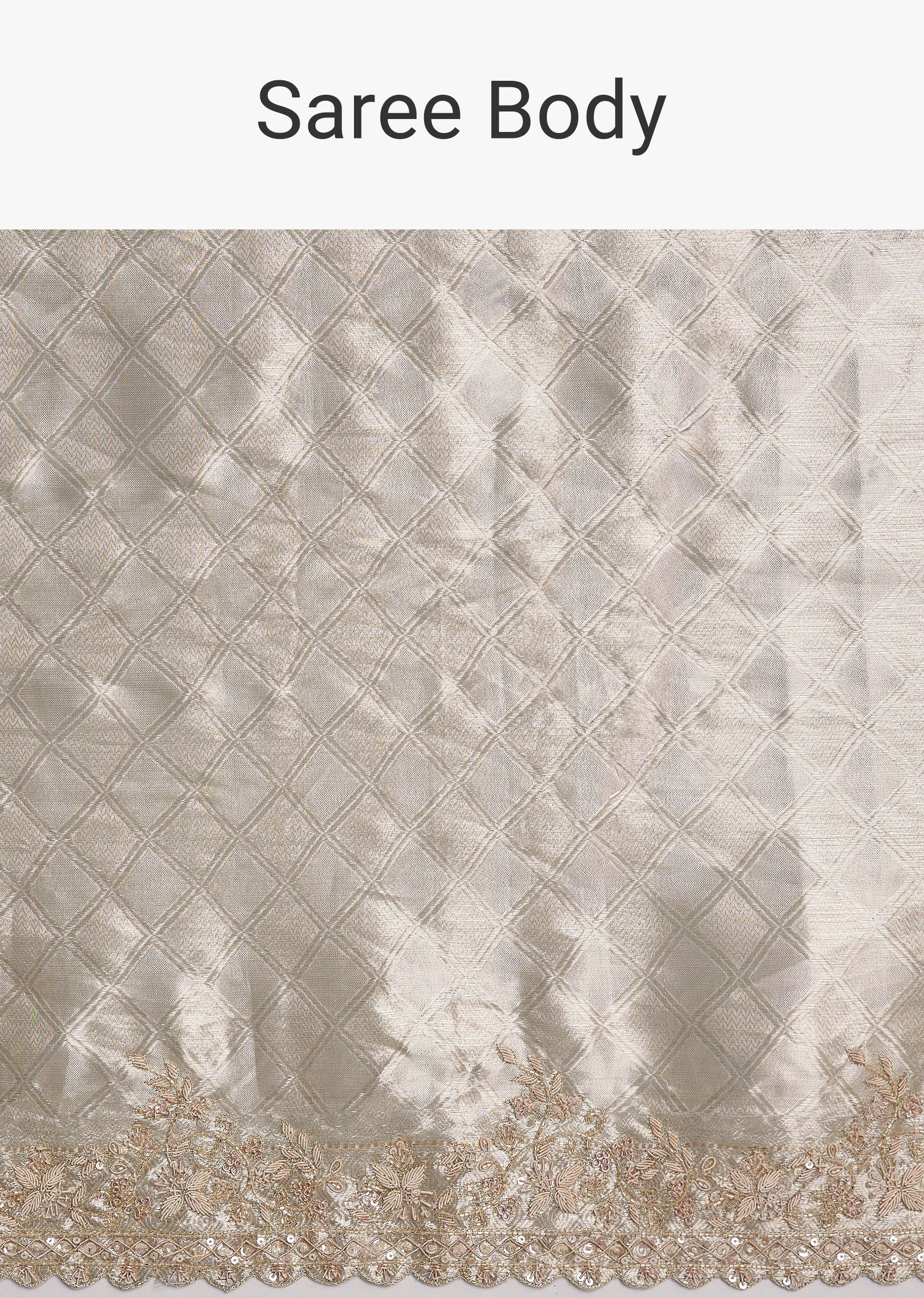 Ivory Gold Tissue Saree With Embroidered Blouse - Image 9