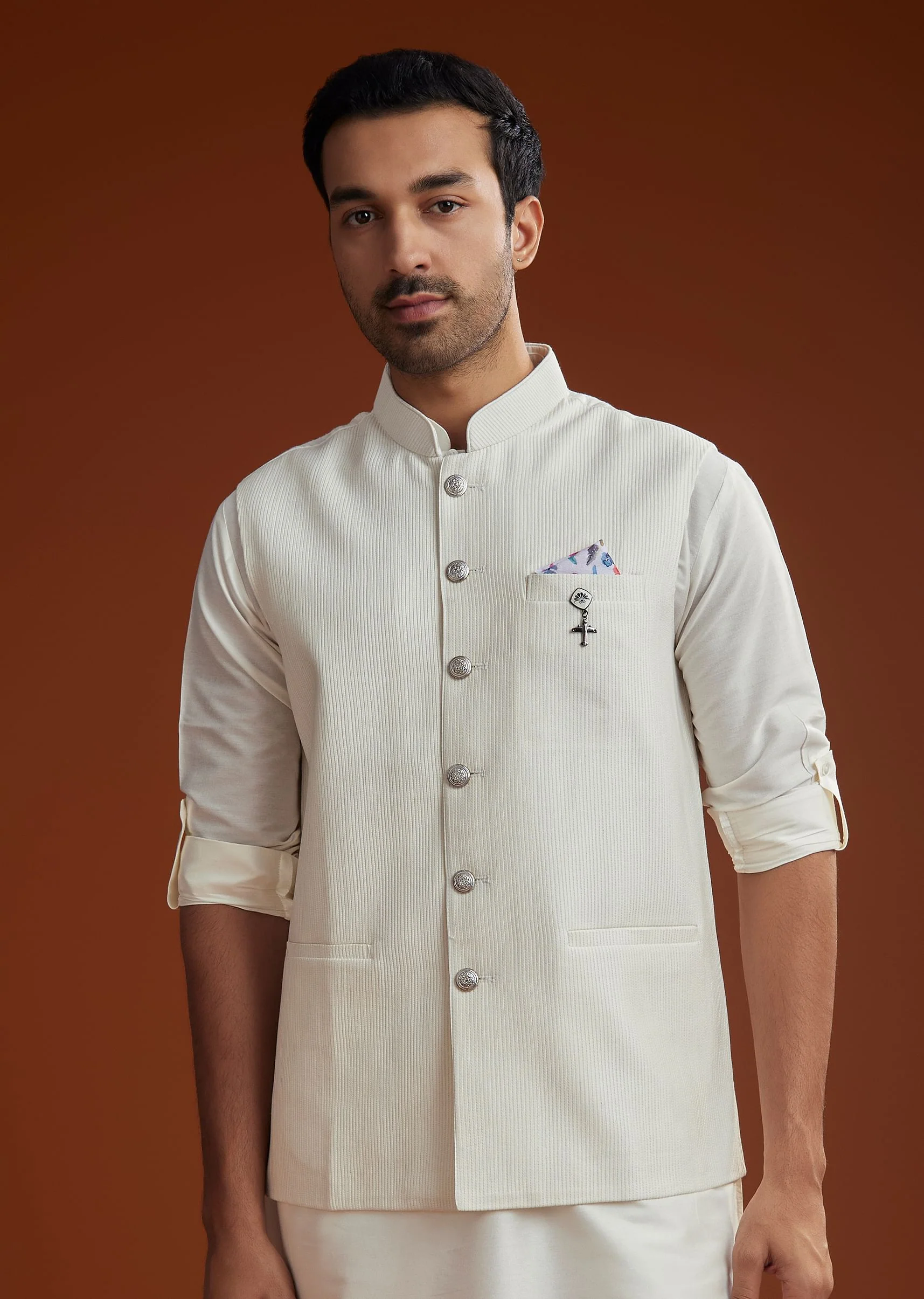 Ivory Kurta Jacket Set With Pintucks Detailing - Image 4