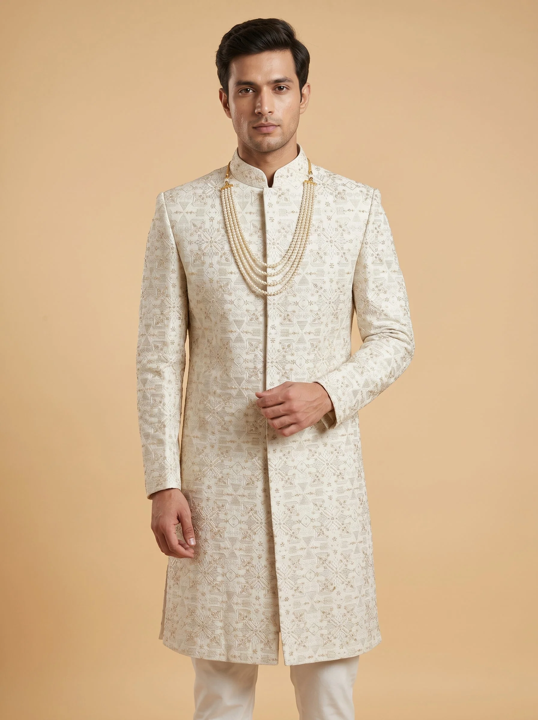 Ivory Pearl Embroidered Sherwani