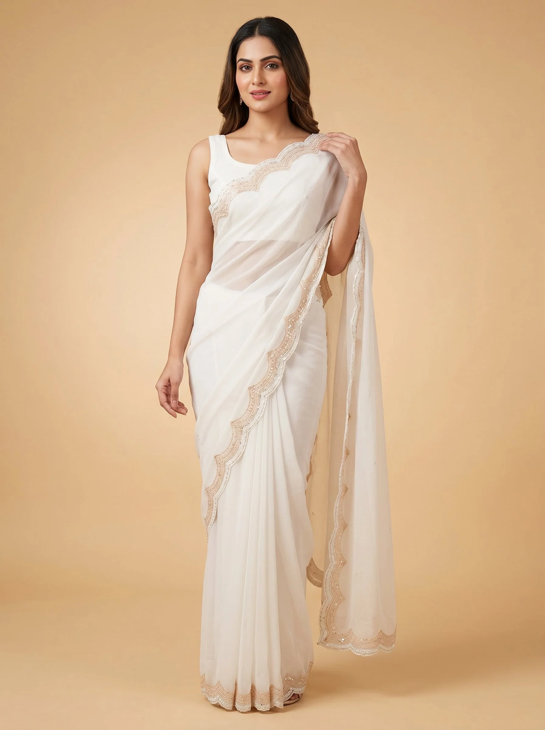 Ivory Pearl Essence Embroidered Saree