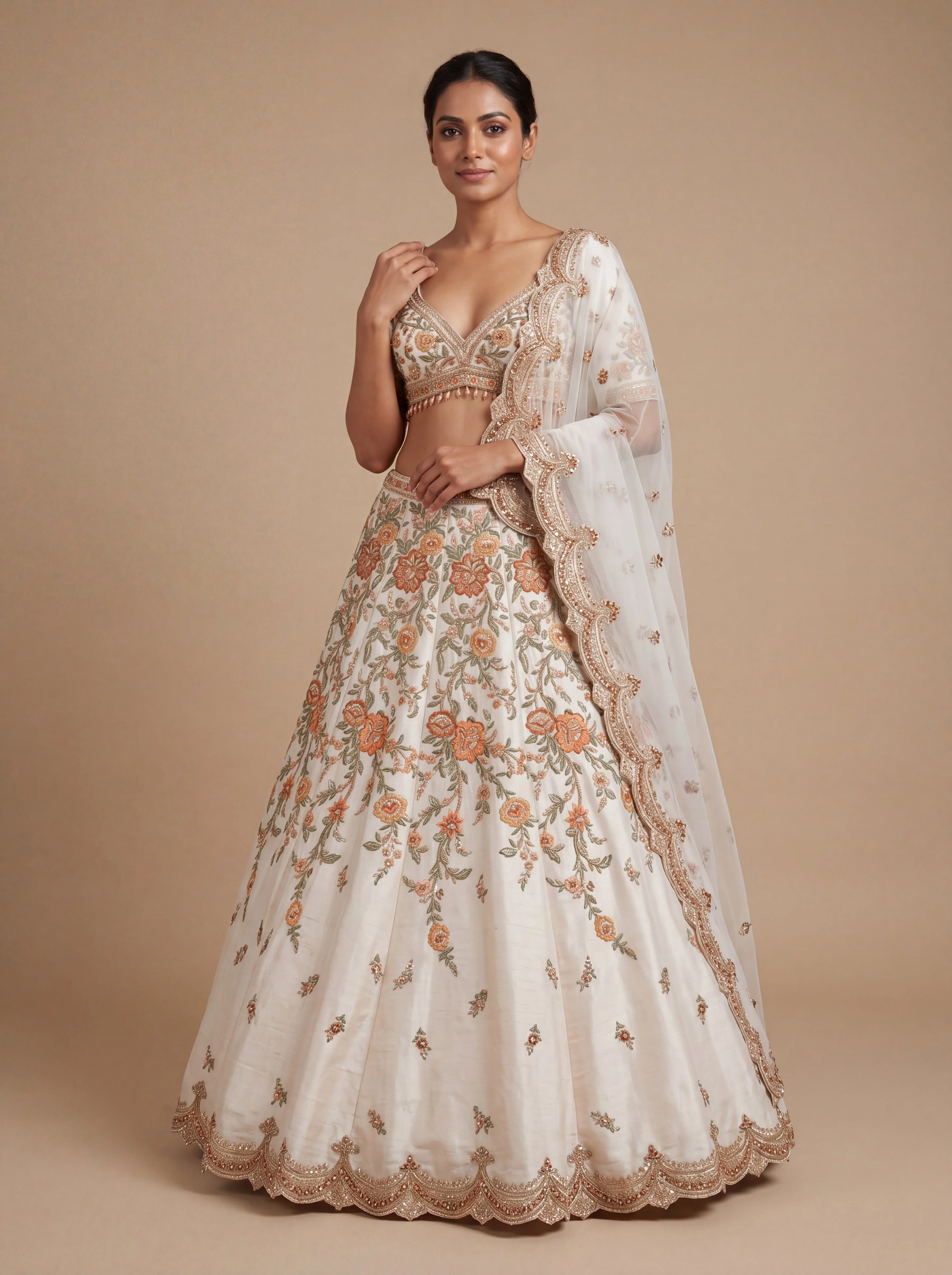 Ivory Pheras Bridal Lehenga With Delicate Embellishment Soft Volume