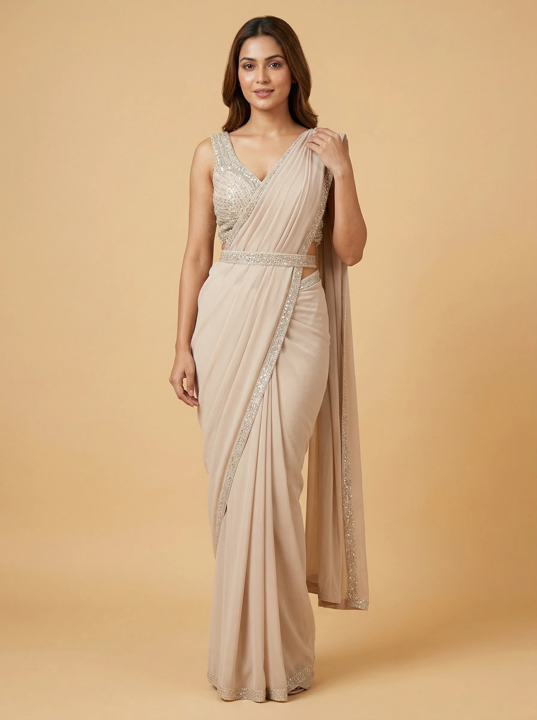 Ivory Polished Embroidered Saree