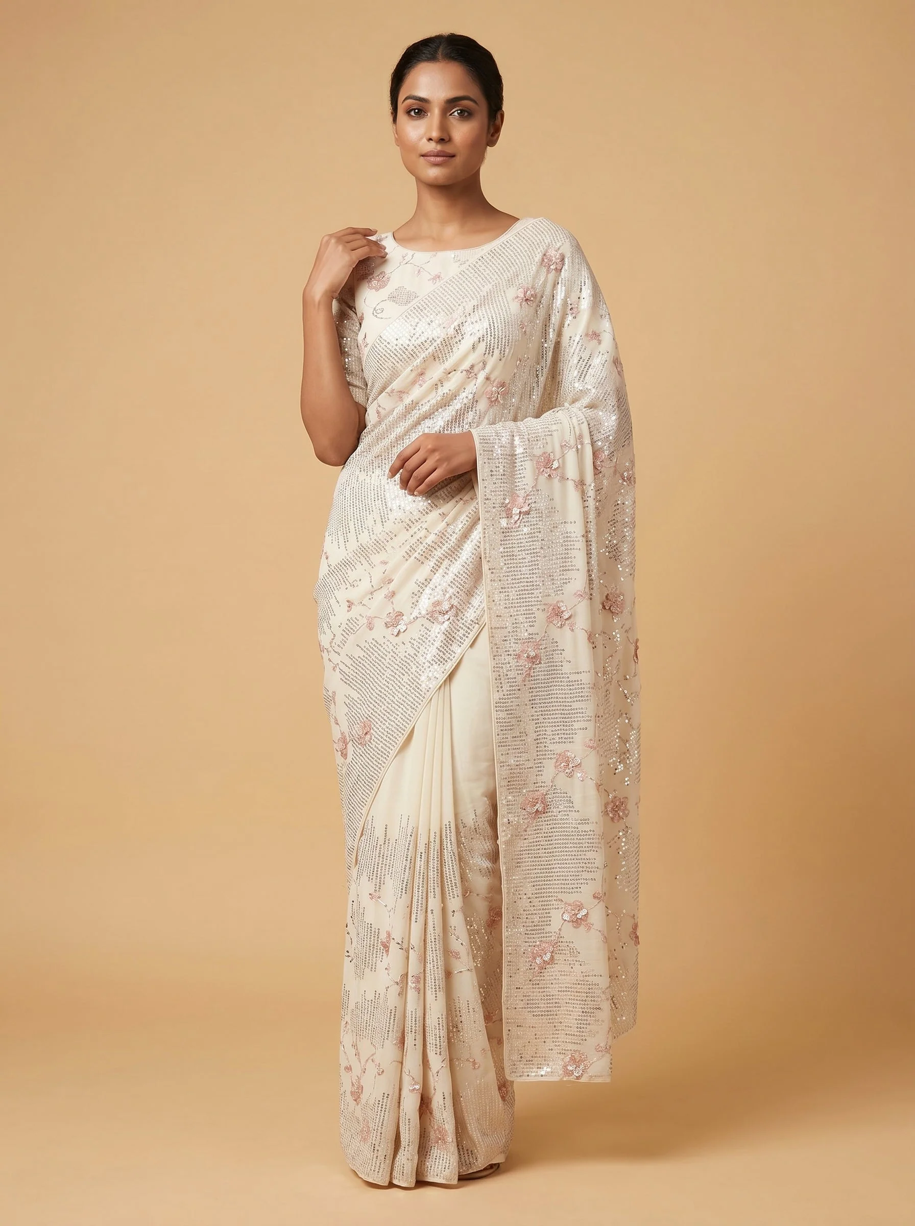 Ivory Printed Saree