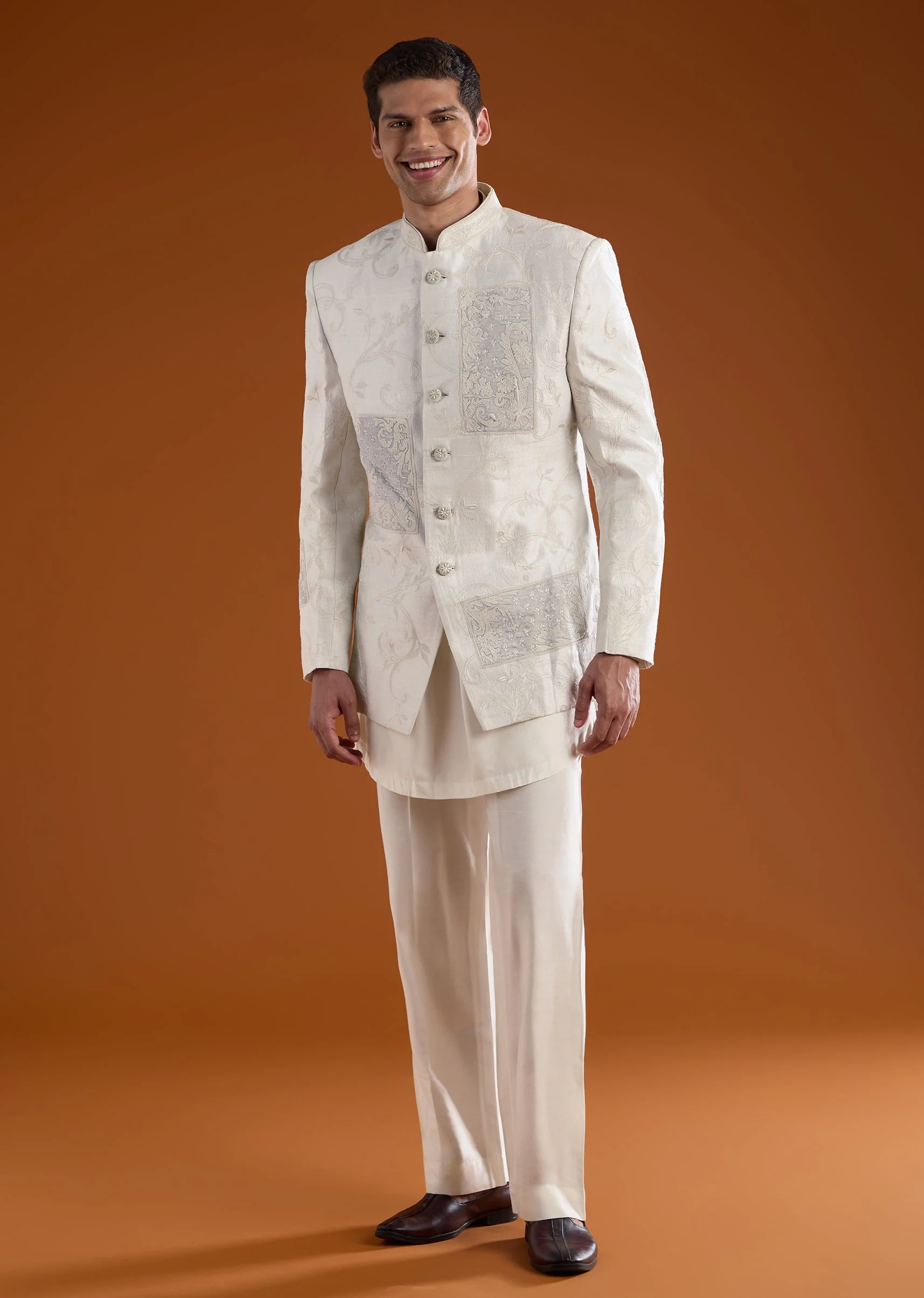Ivory Rawsilk Indowestern Kurta Set with Dori Embroidery - Image 2