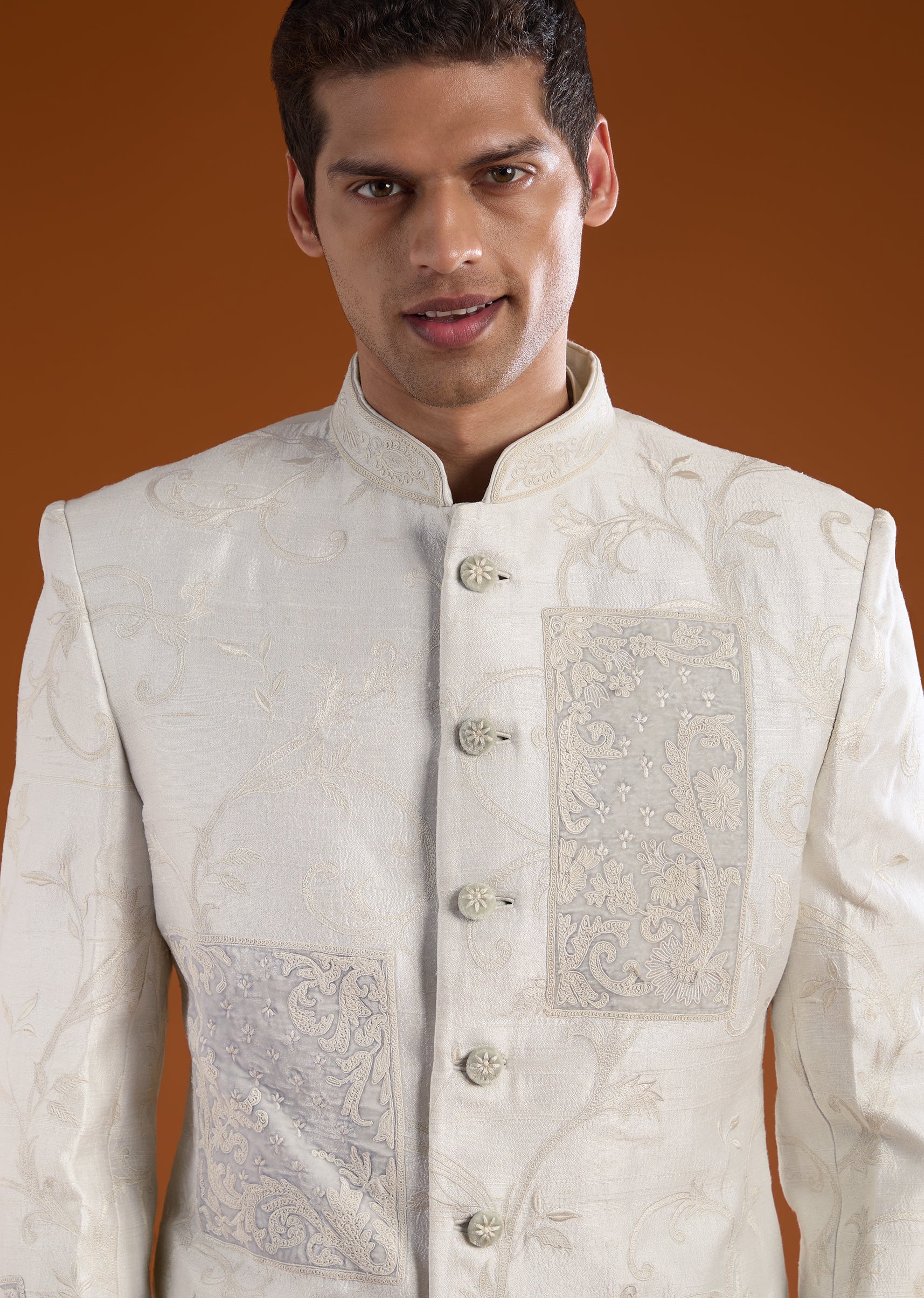Ivory Rawsilk Indowestern Kurta Set with Dori Embroidery - Image 3
