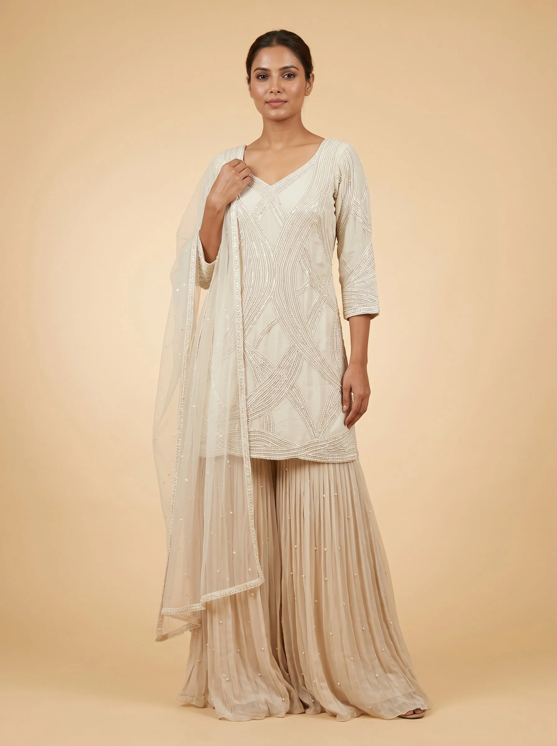 Ivory Sheen Sharara Set