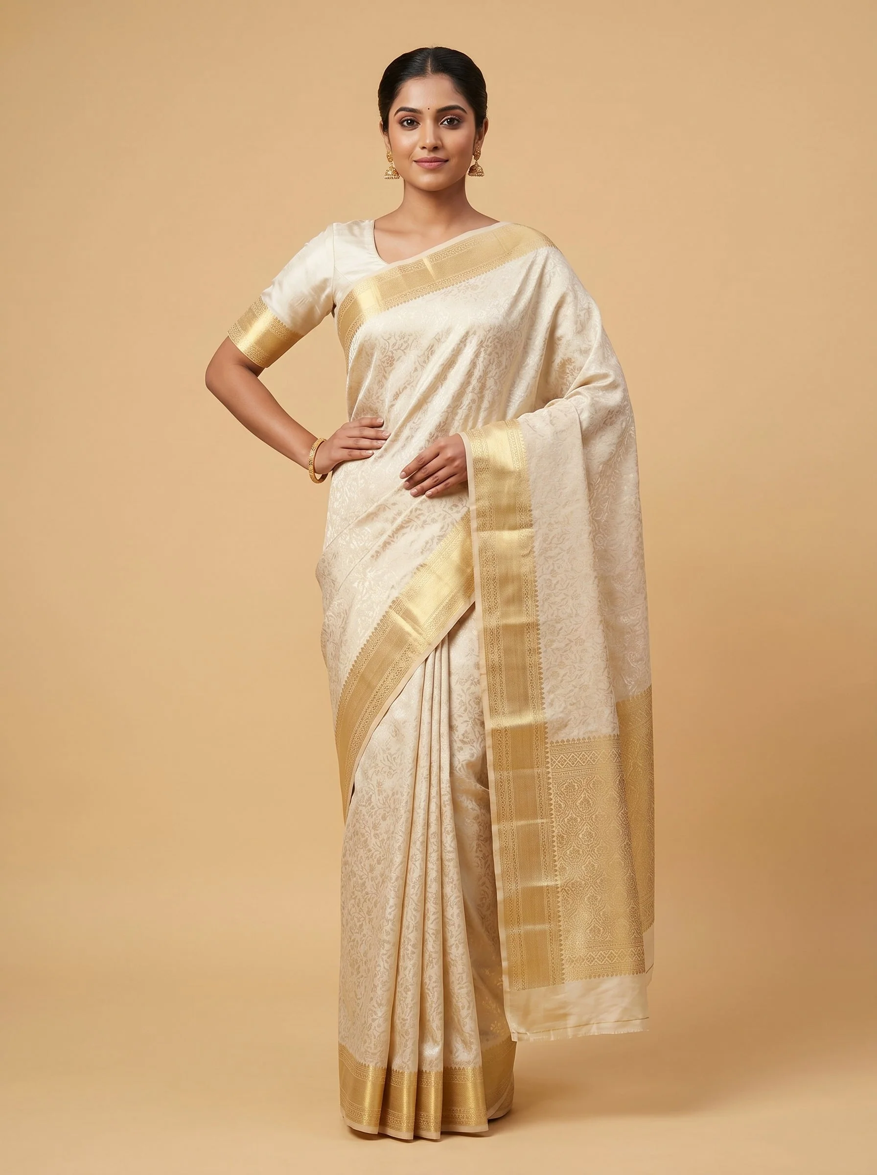 Ivory Shine Gold Handloom Saree