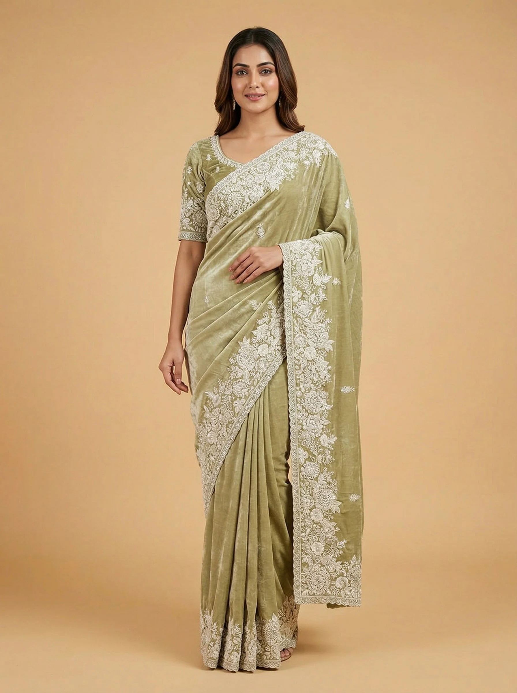 Jade Forest Green Embroidered Saree