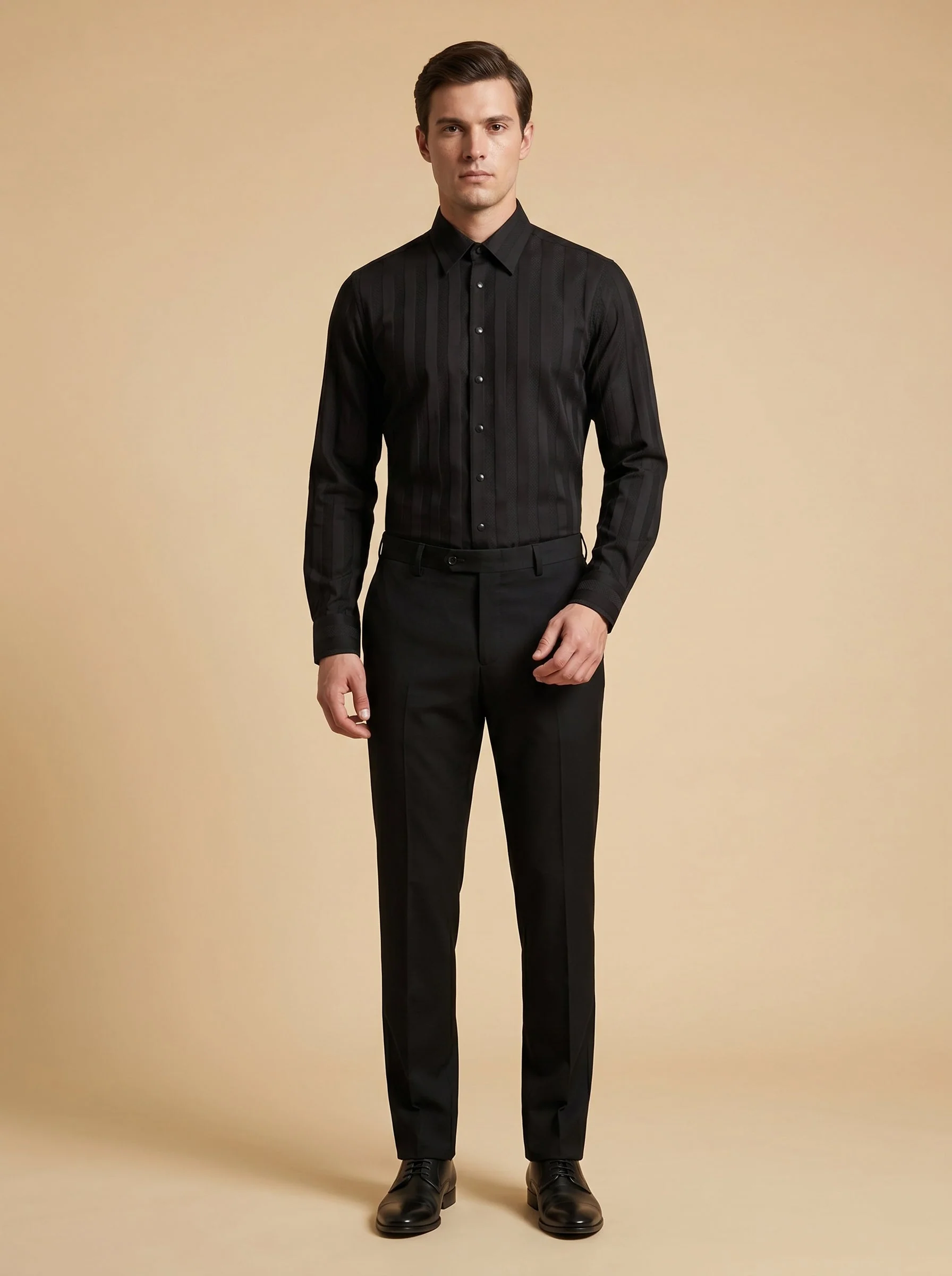 Jet Black Mandarin Collar Shirt