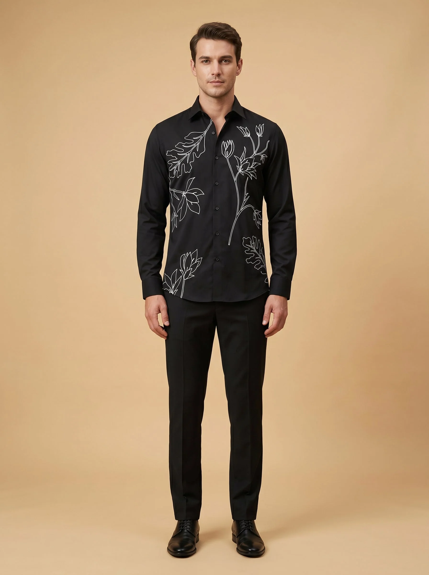 Jet Black Printed Party Shirt