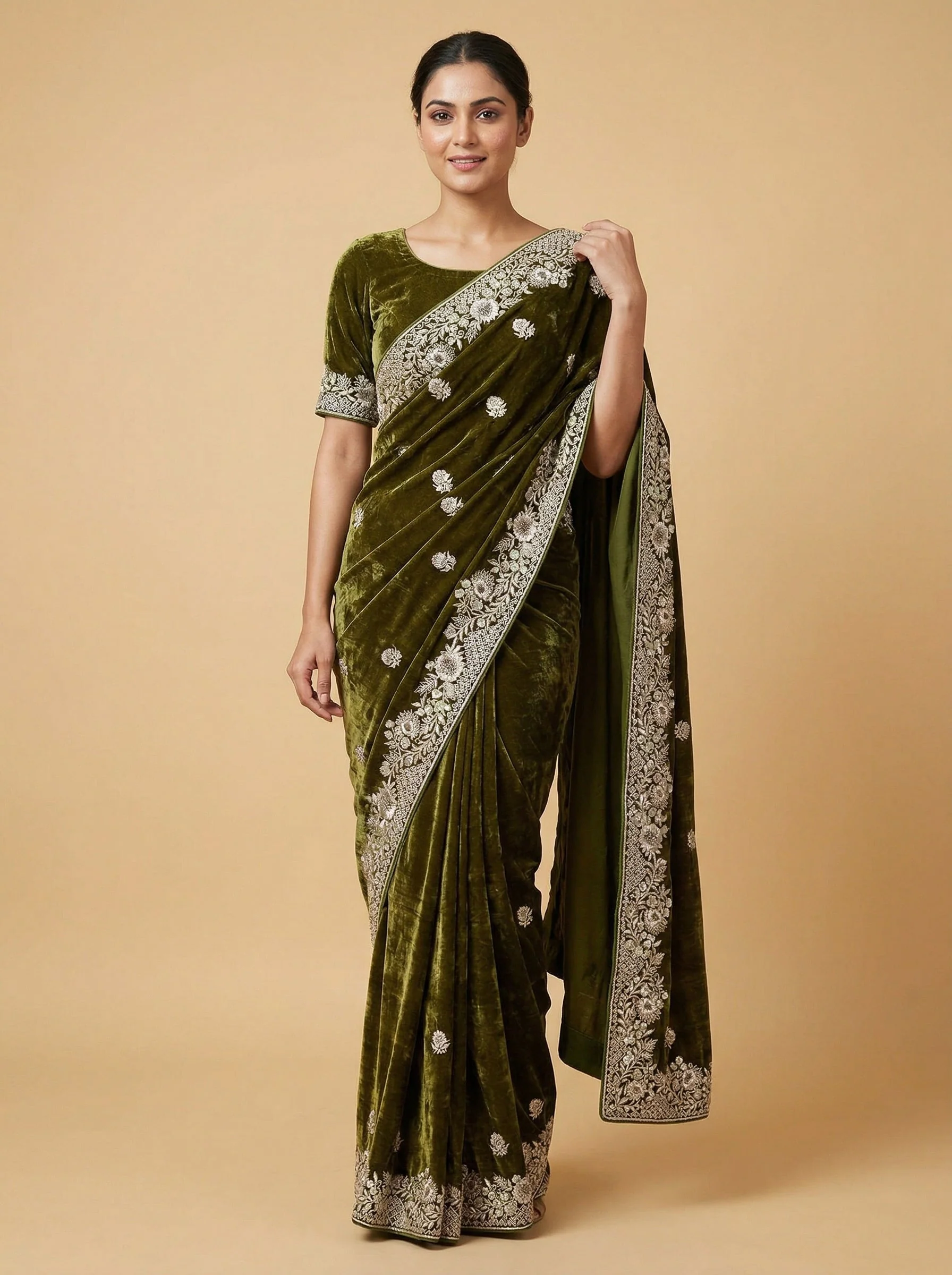 Jungle Mehendi Green Embroidered Saree