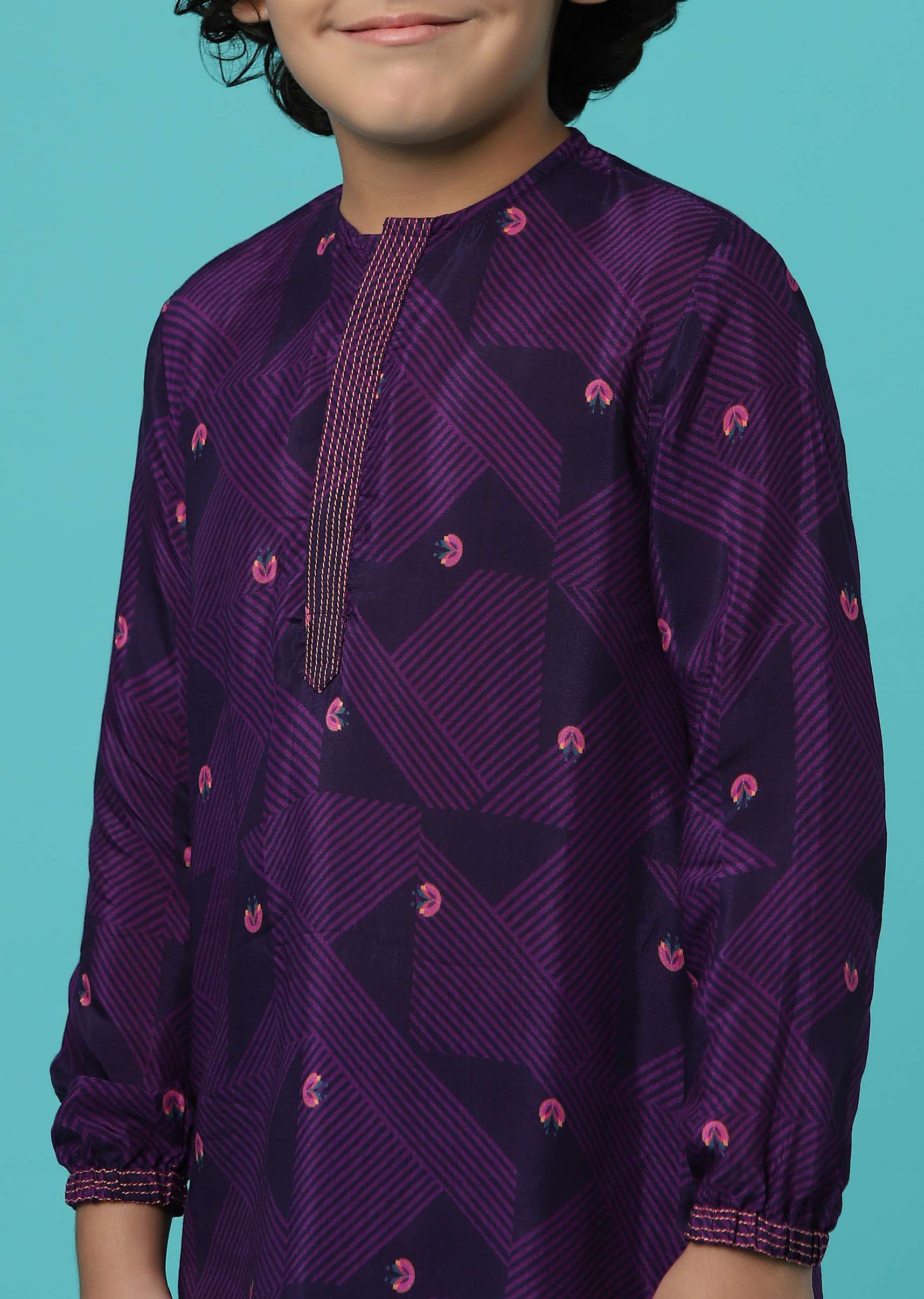 KALKI Embroidered Wine Purple Kurta Set For Boys - Image 2