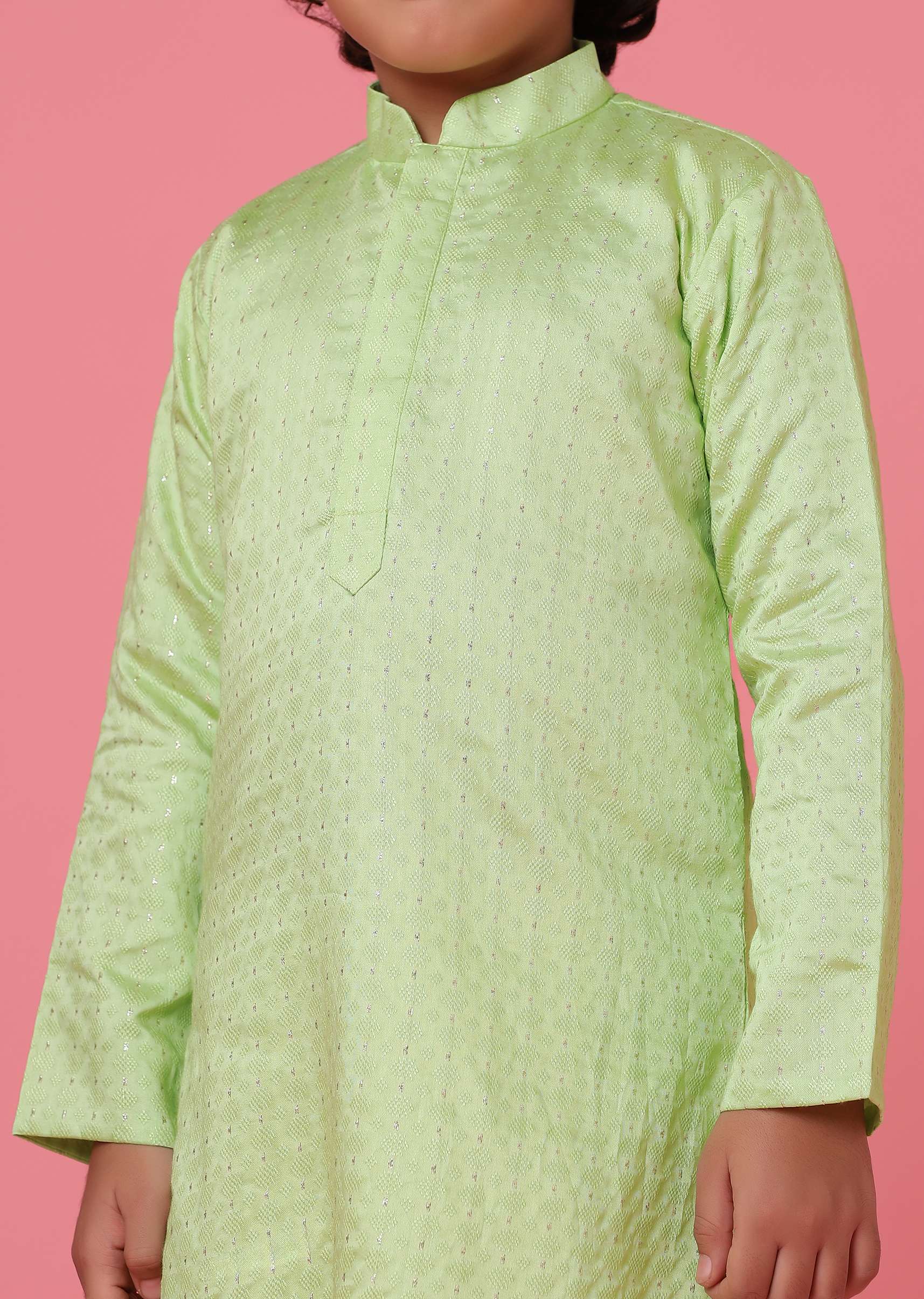 KALKI Mint Green Kurta Set With Thread Embroidery For Boys - Image 3
