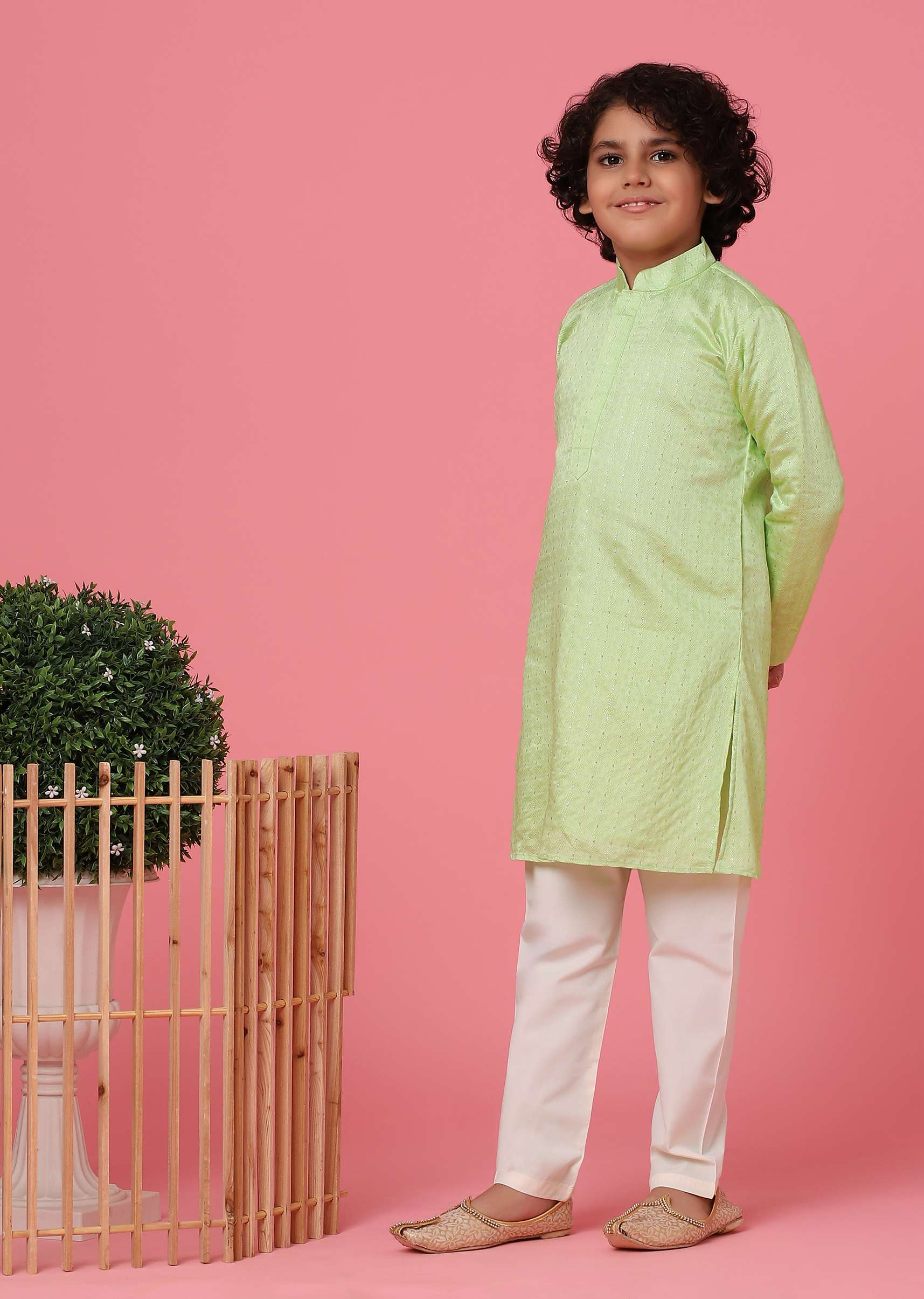 KALKI Mint Green Kurta Set With Thread Embroidery For Boys - Image 6