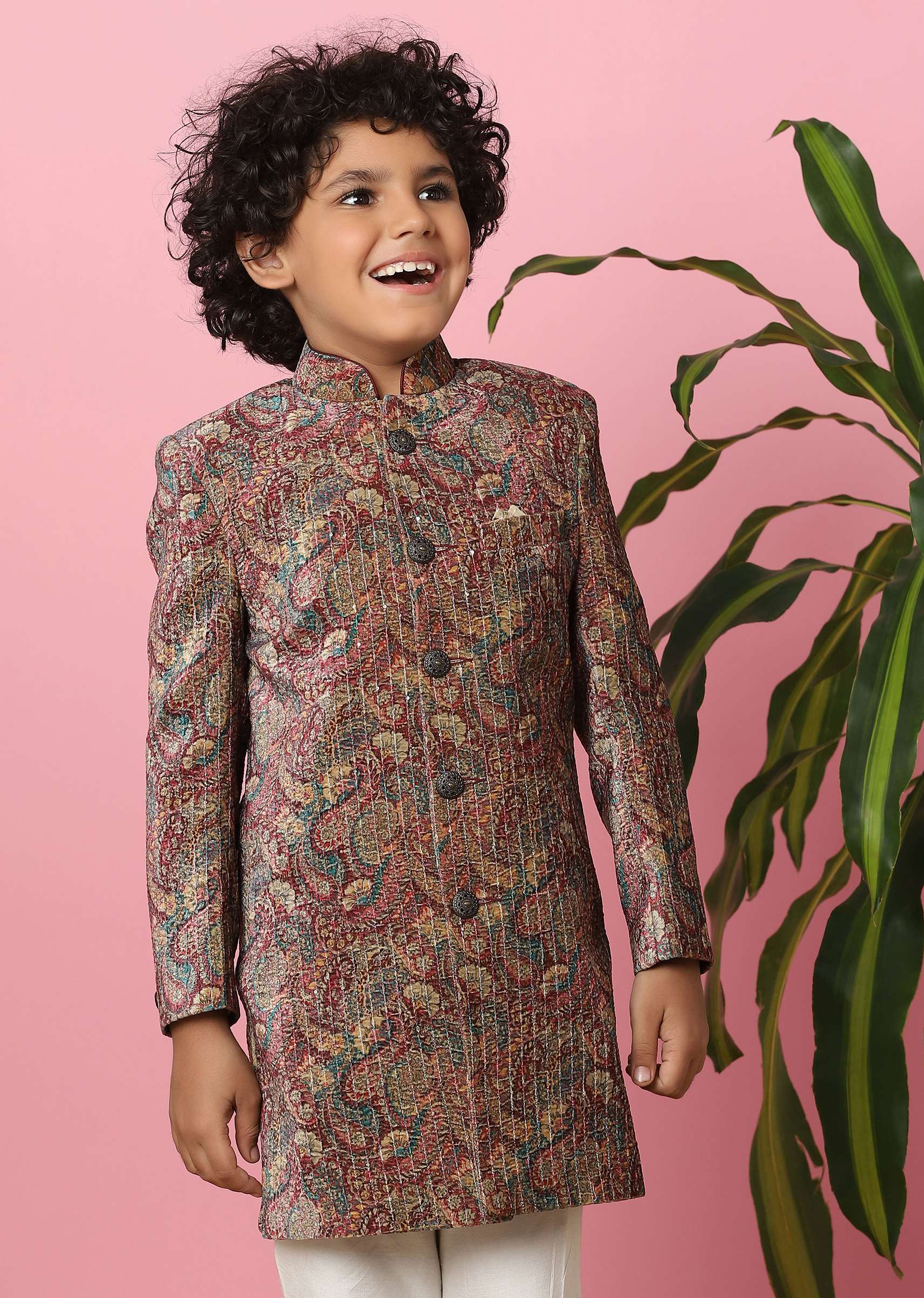 Kalki Pink Boys Embroidered Sherwani Set - Image 2