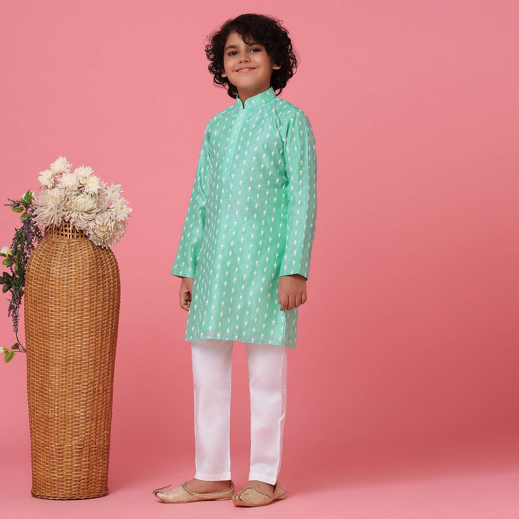 KALKI Sea Green Kurta Set In With Thread Embroidery For Boys - Image 7