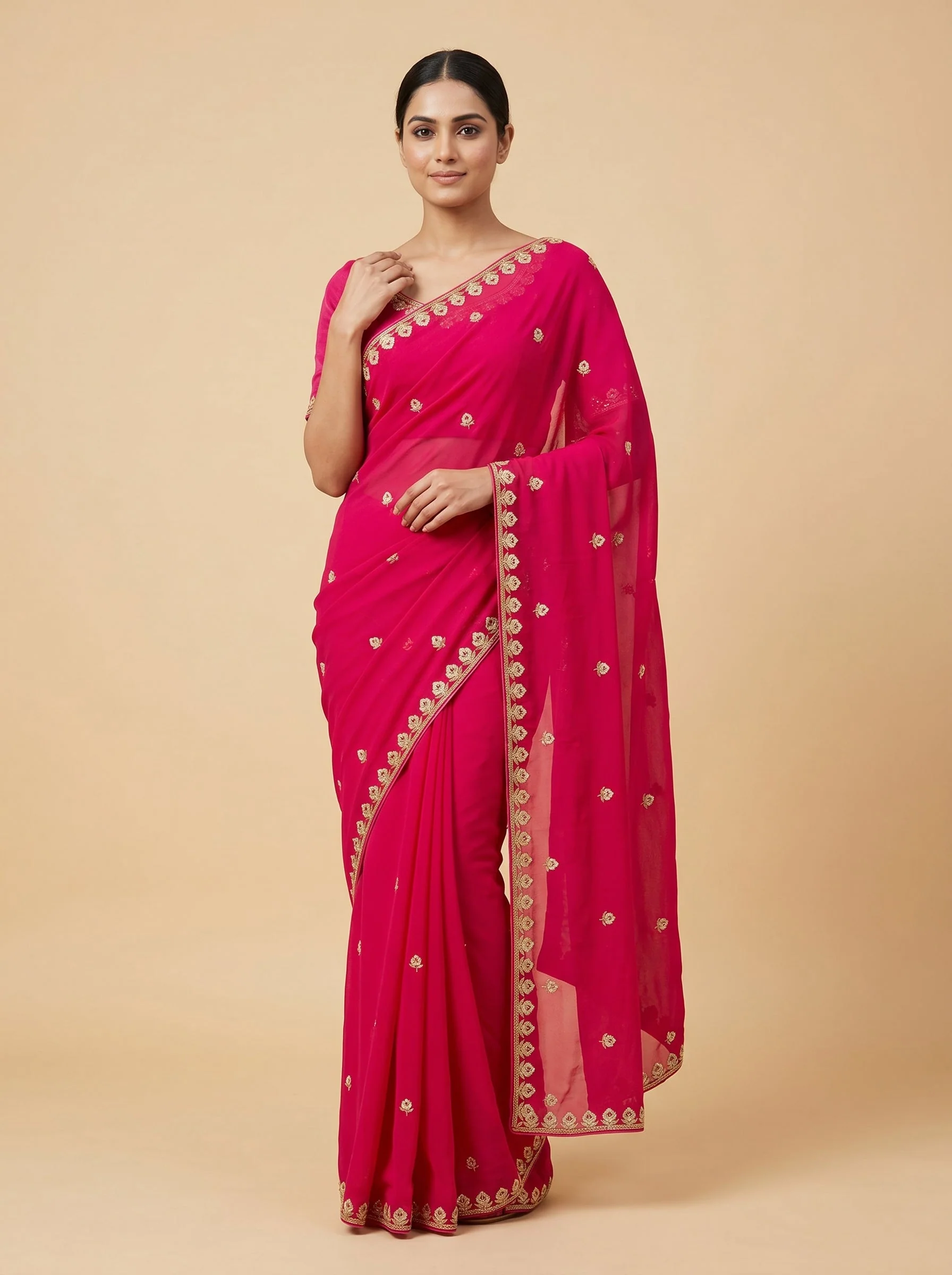 Keri Coral Pink Embroidered Saree