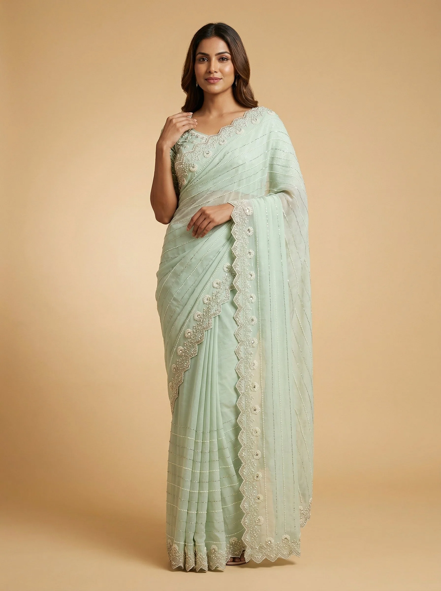Lagoon Aqua Embroidered Saree