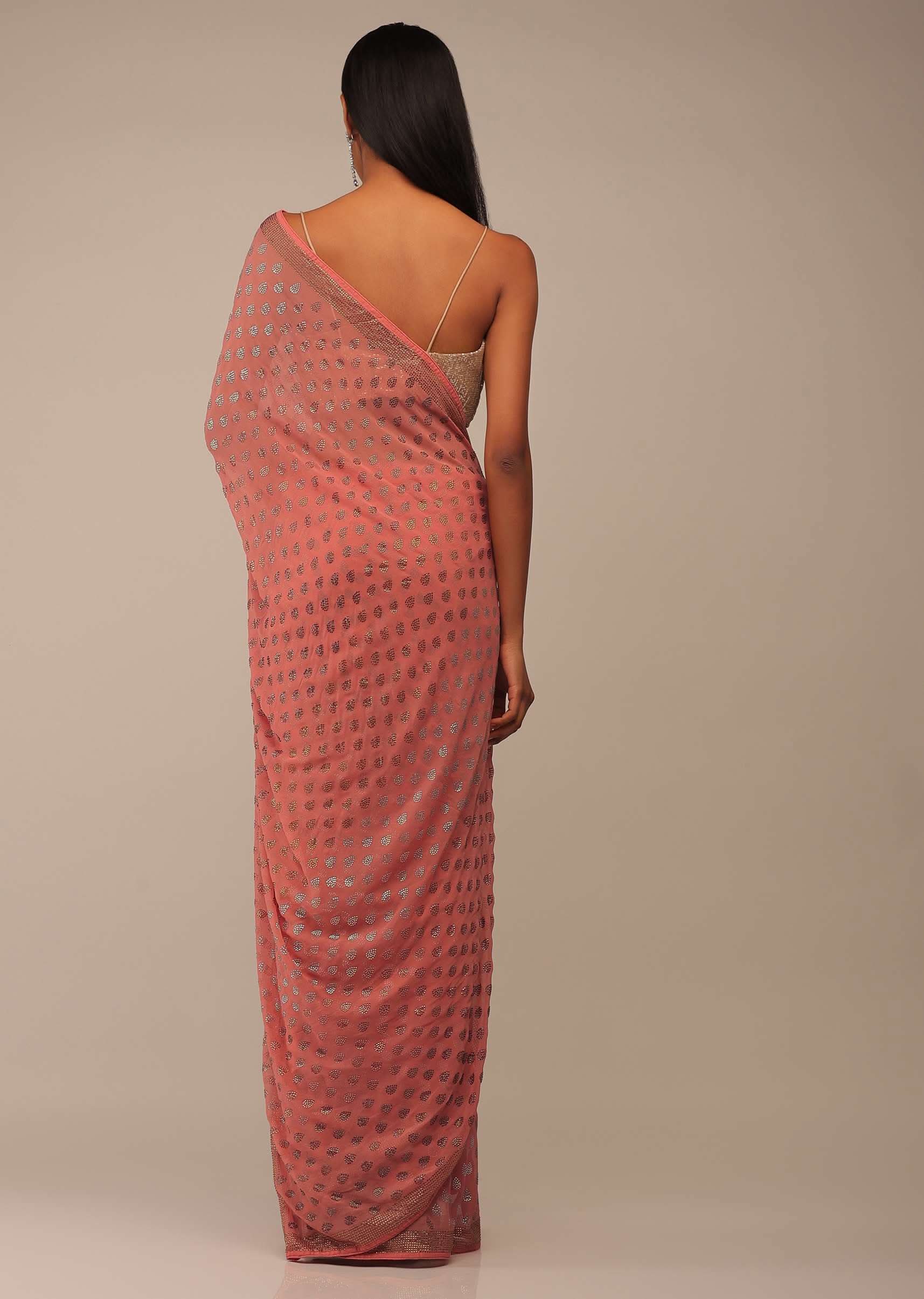 Lantana Orange Saree With Stones Embellishment - Image 5