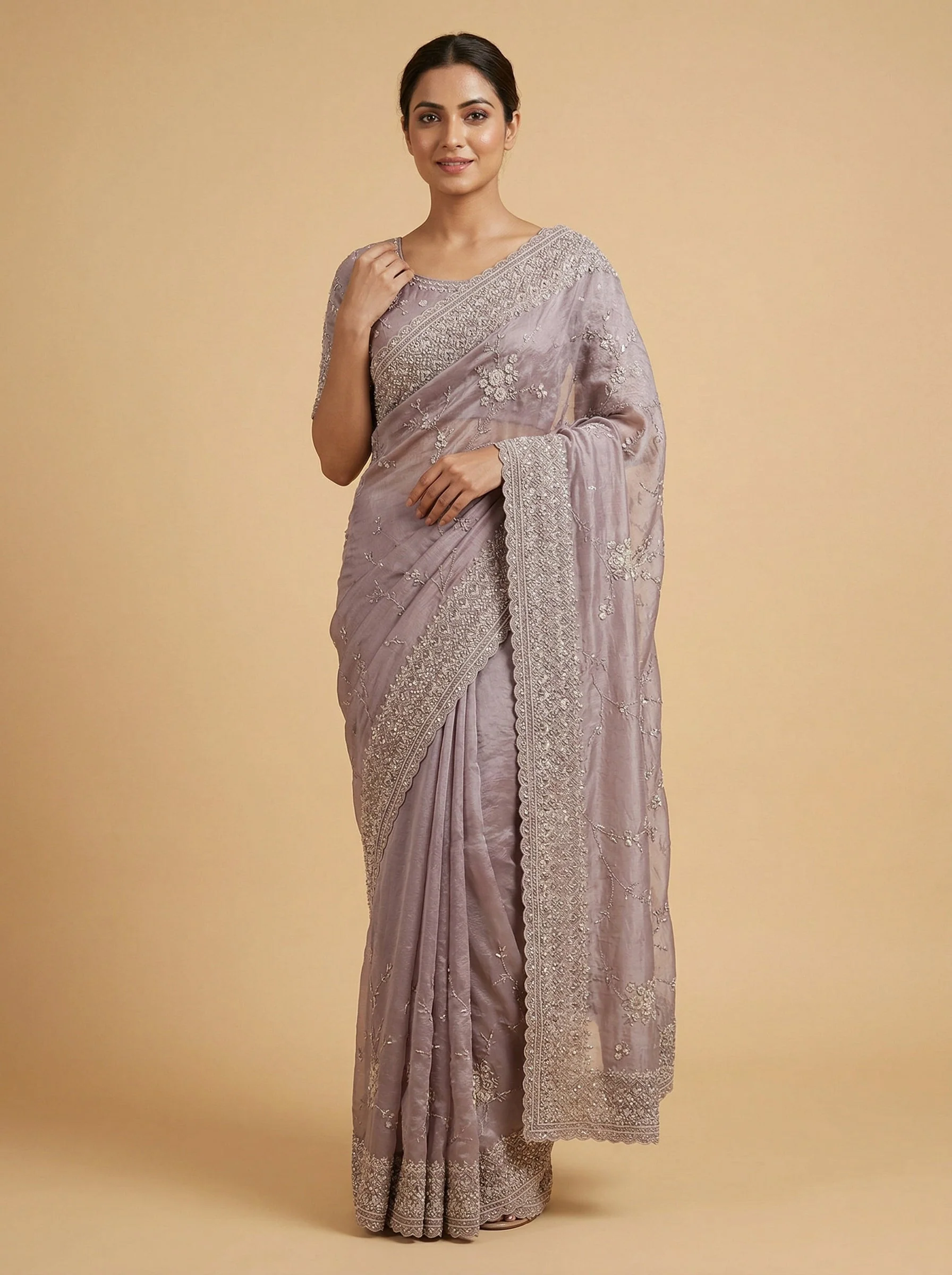 Lav Subtle Embroidered Saree