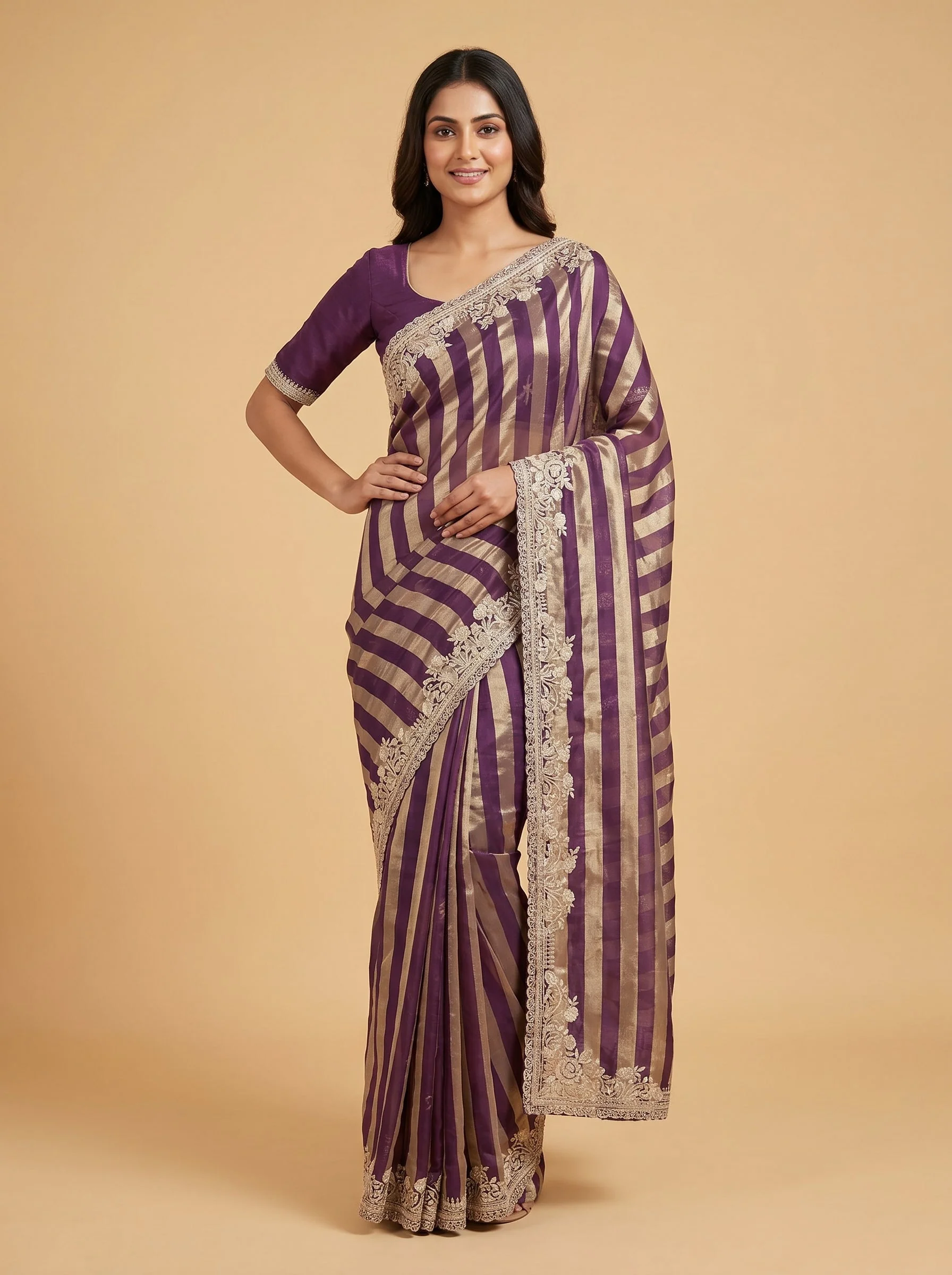 Lavender Airy Stitch Saree