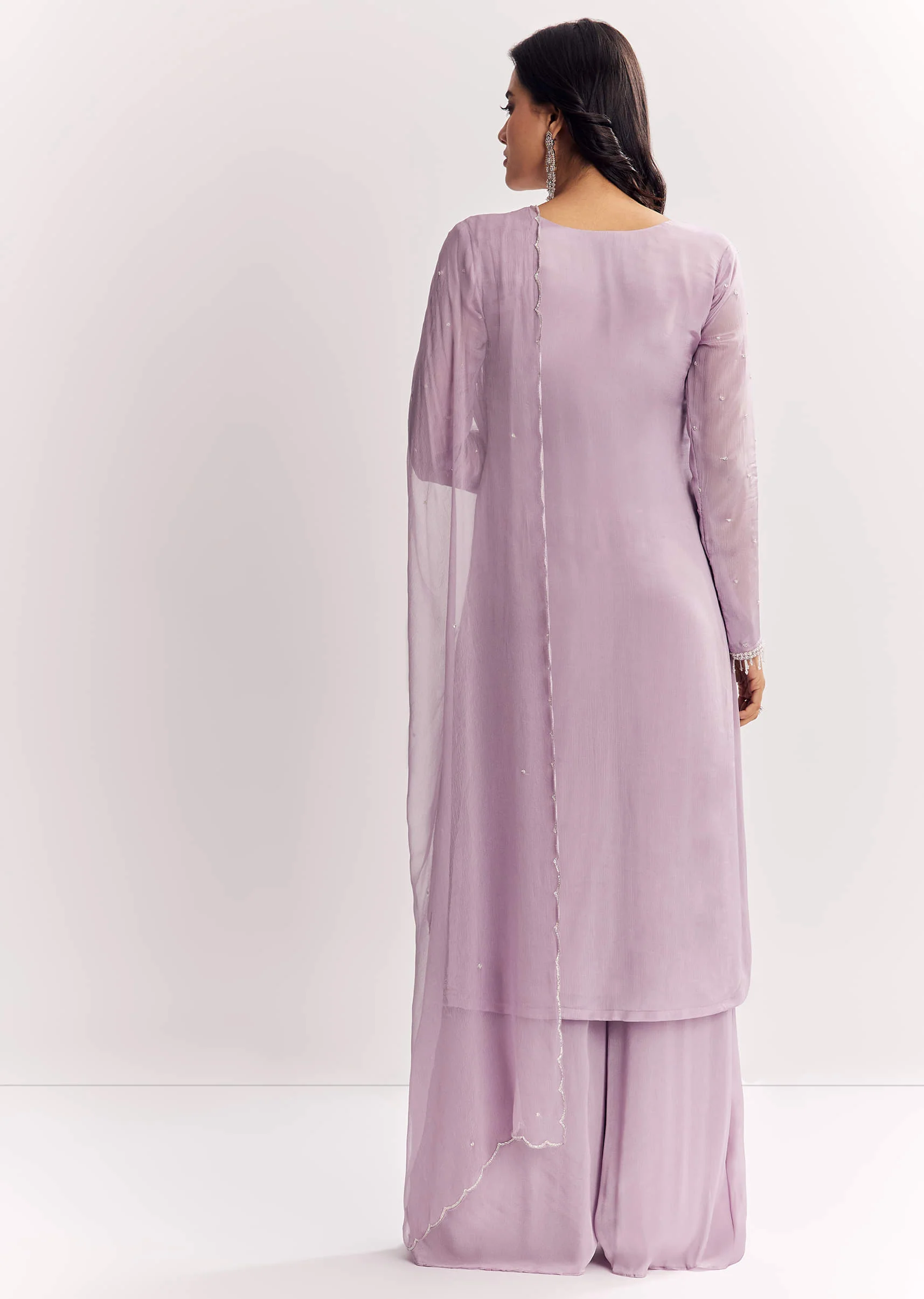 Lavender Chinon Kurta Palazzo Suit With Zardosi And Cutdana Dupatta - Image 5