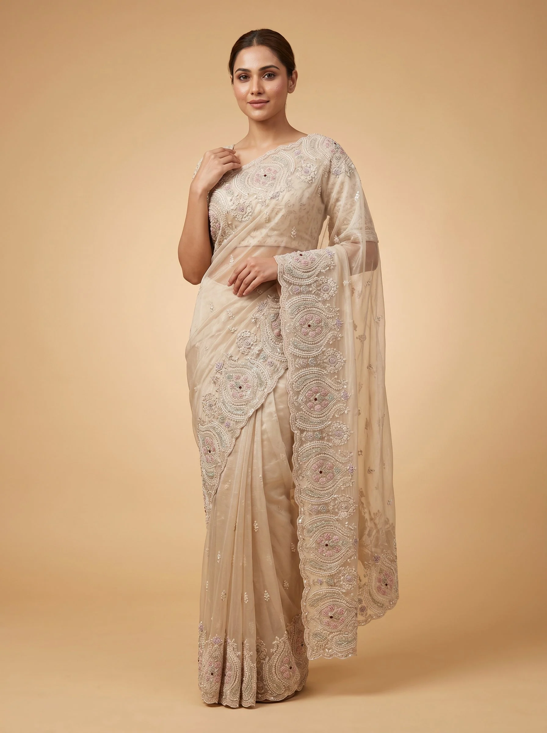 Lavender Cloudmist Embroidery Saree