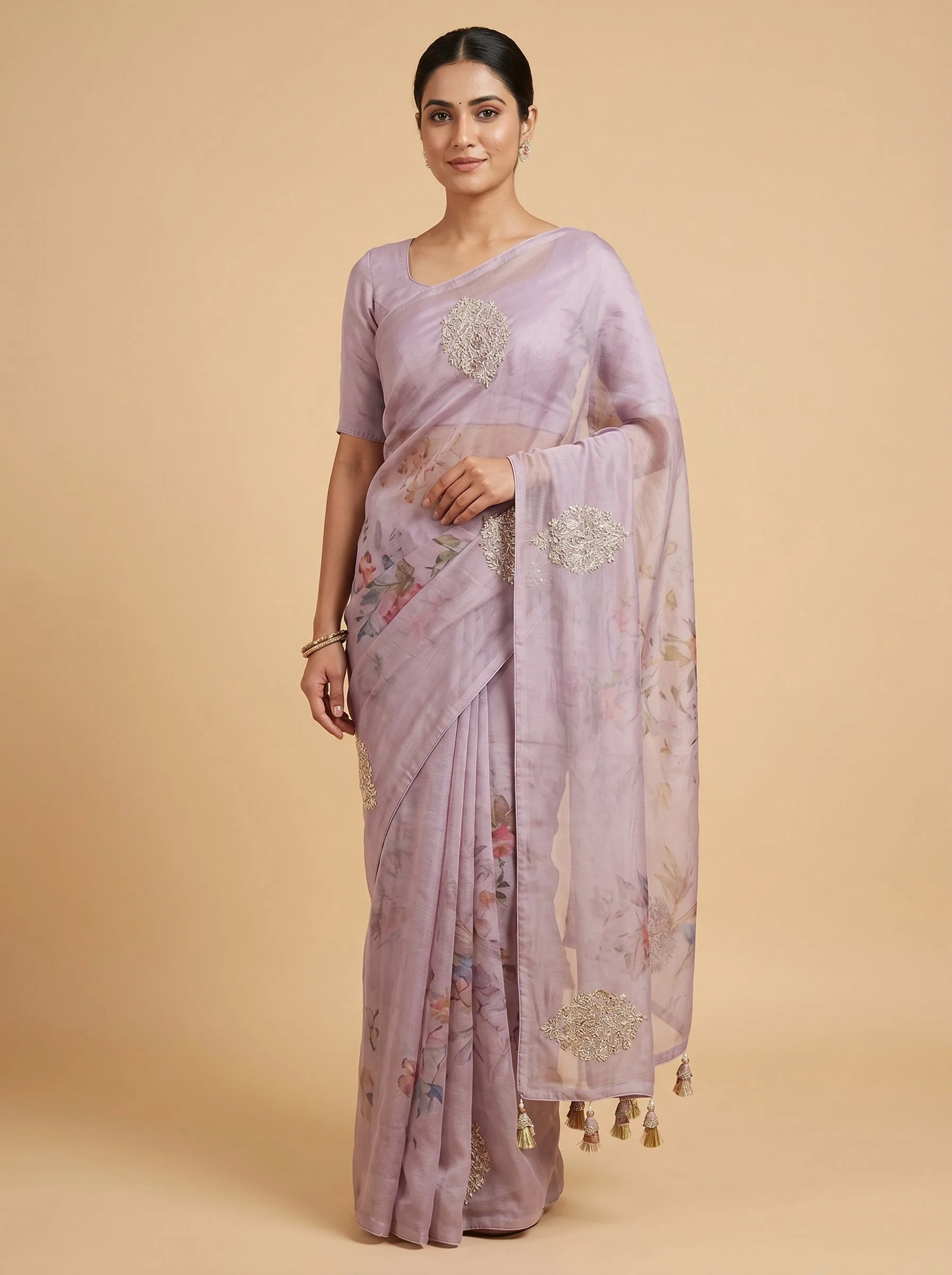 Lavender Detail Embroidered Saree
