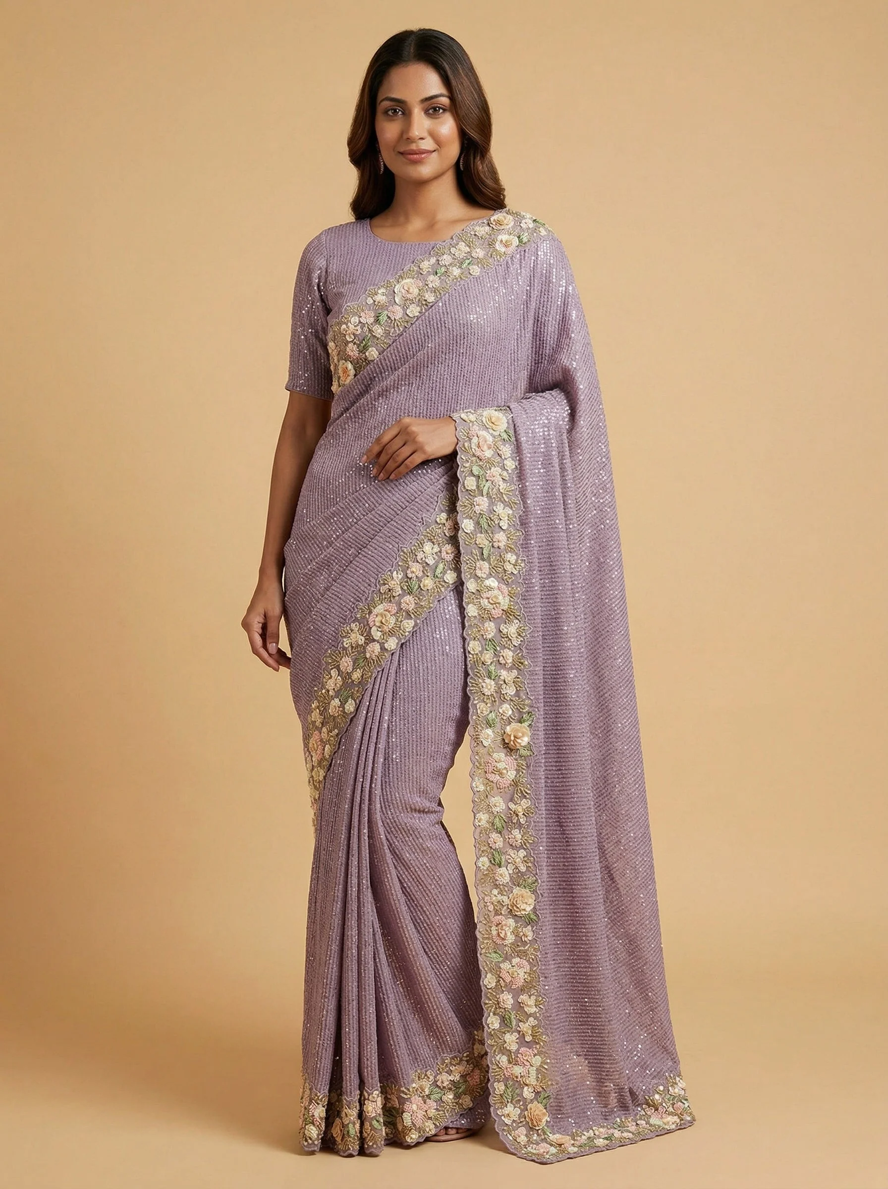 Lavender Drift Embroidered Saree