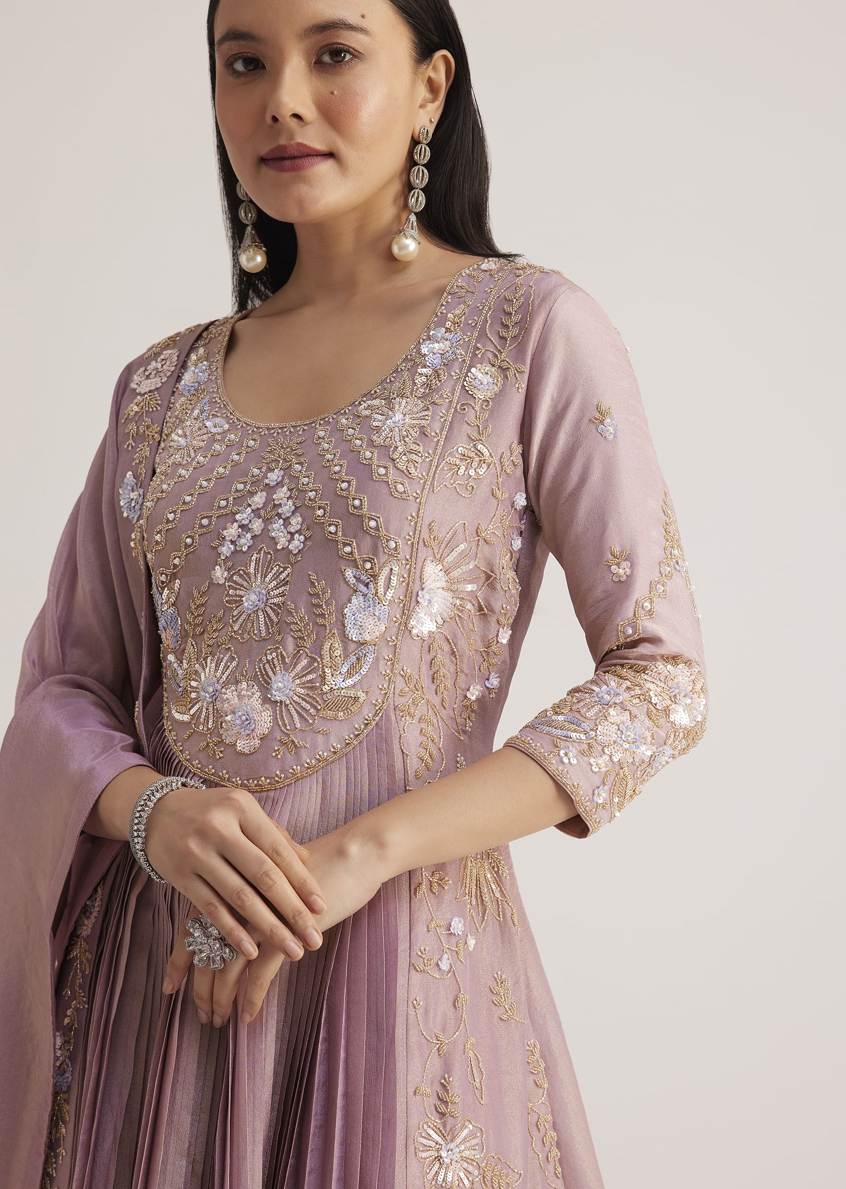 Lavender Embroidered Anarkali With Dupatta - Image 2
