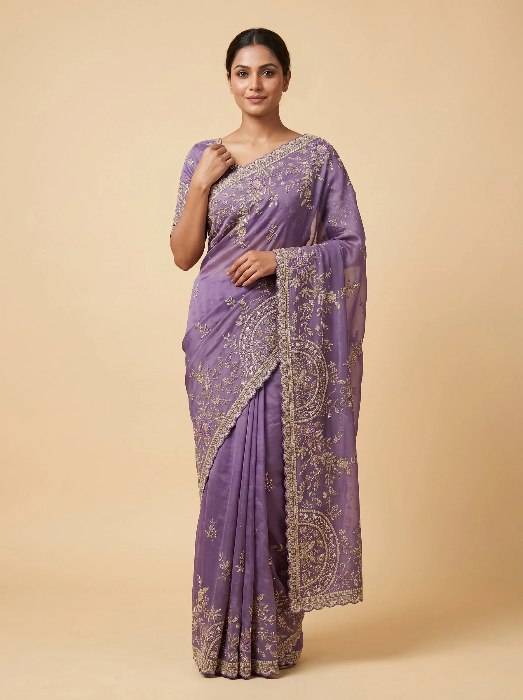 Lavender Gentle Touch Embroidered Saree
