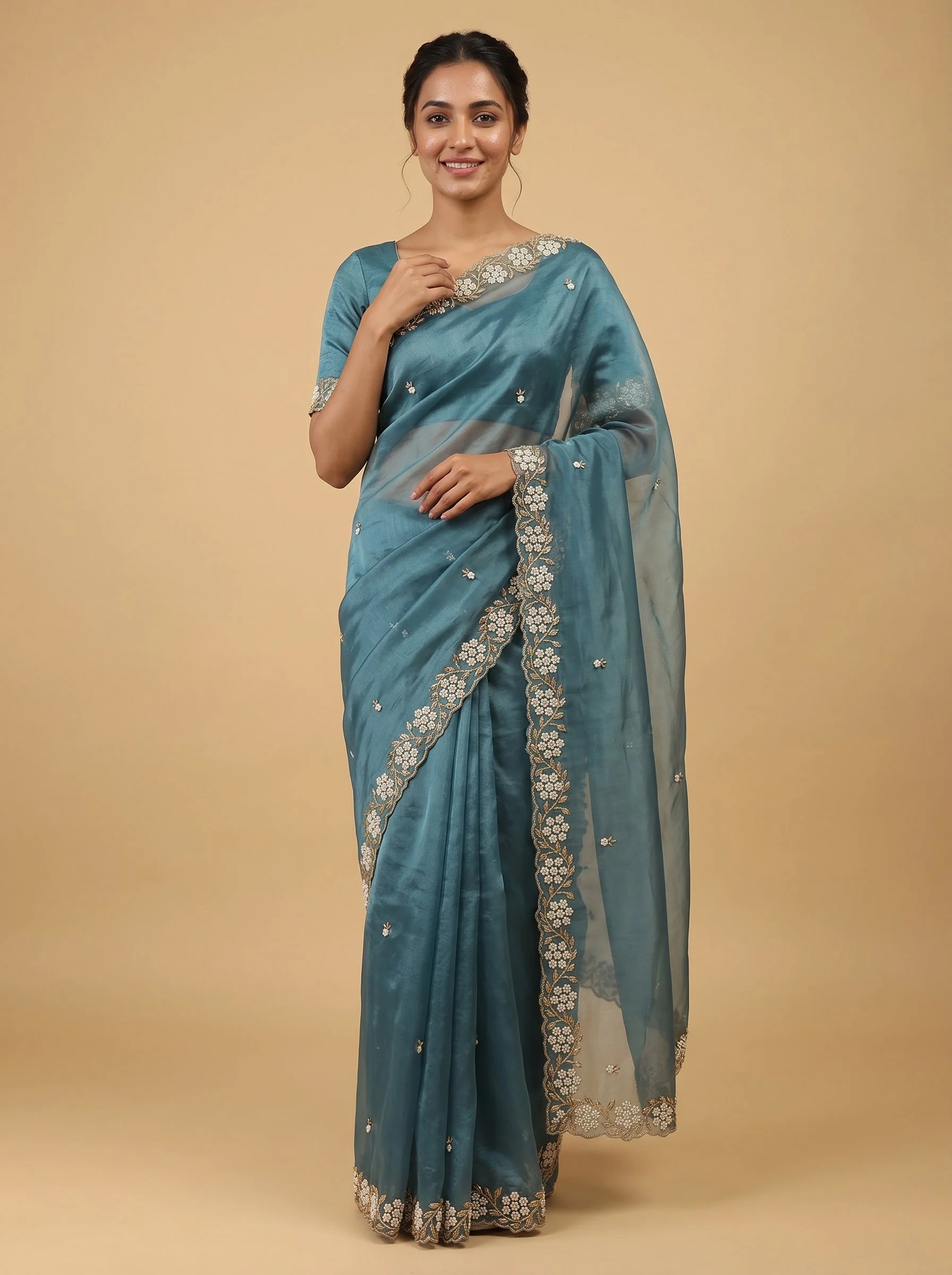 Lavender Grey Fusion Saree