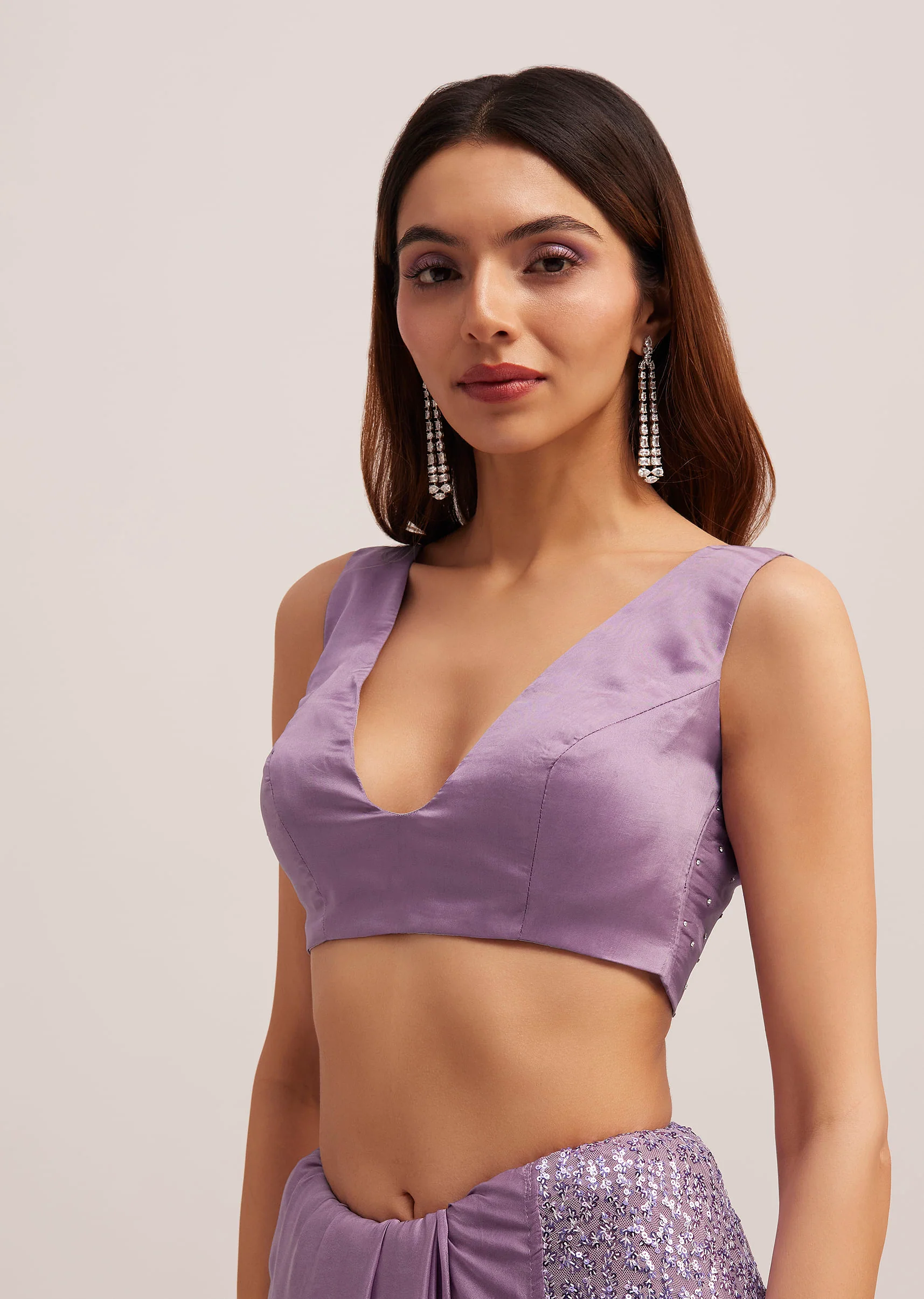 Lavender Half And Half Sequins Saree - Image 7