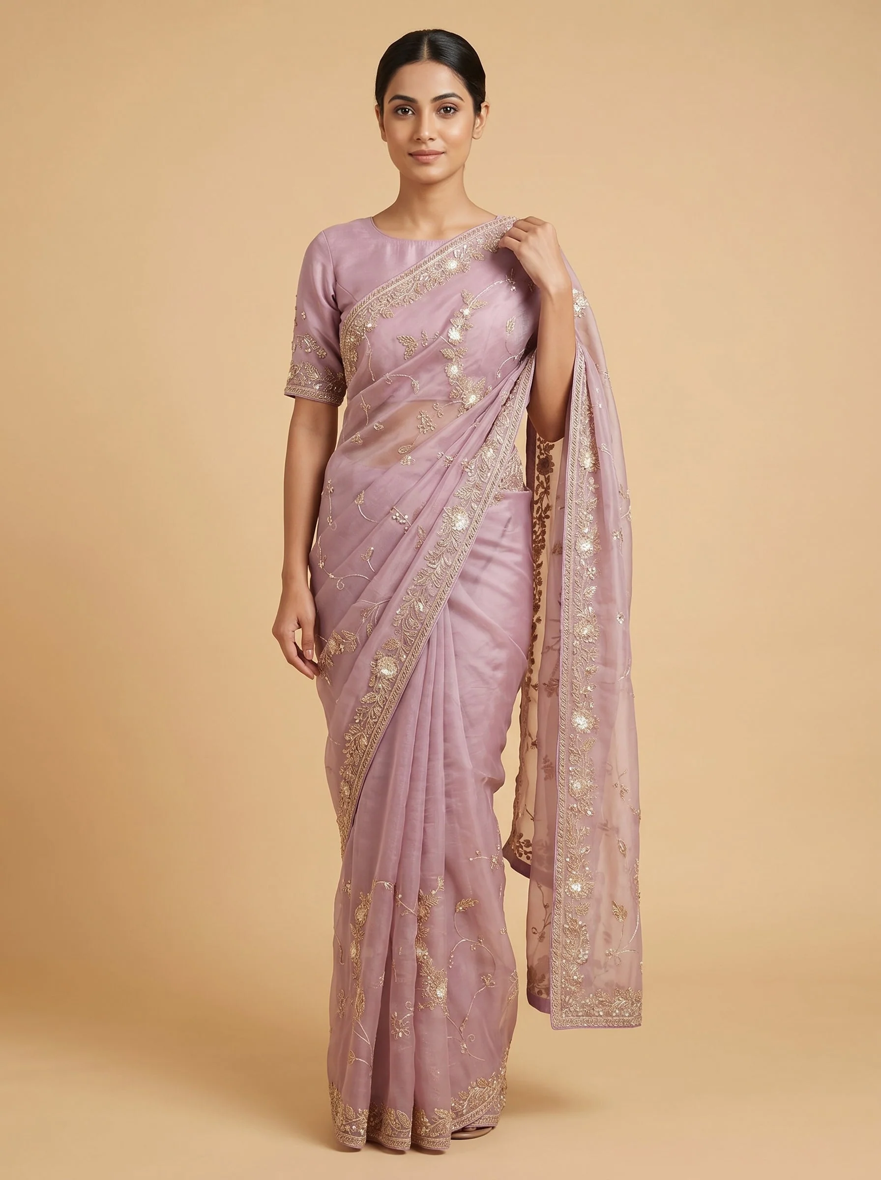 Lavender Light Touch Embroidered Saree