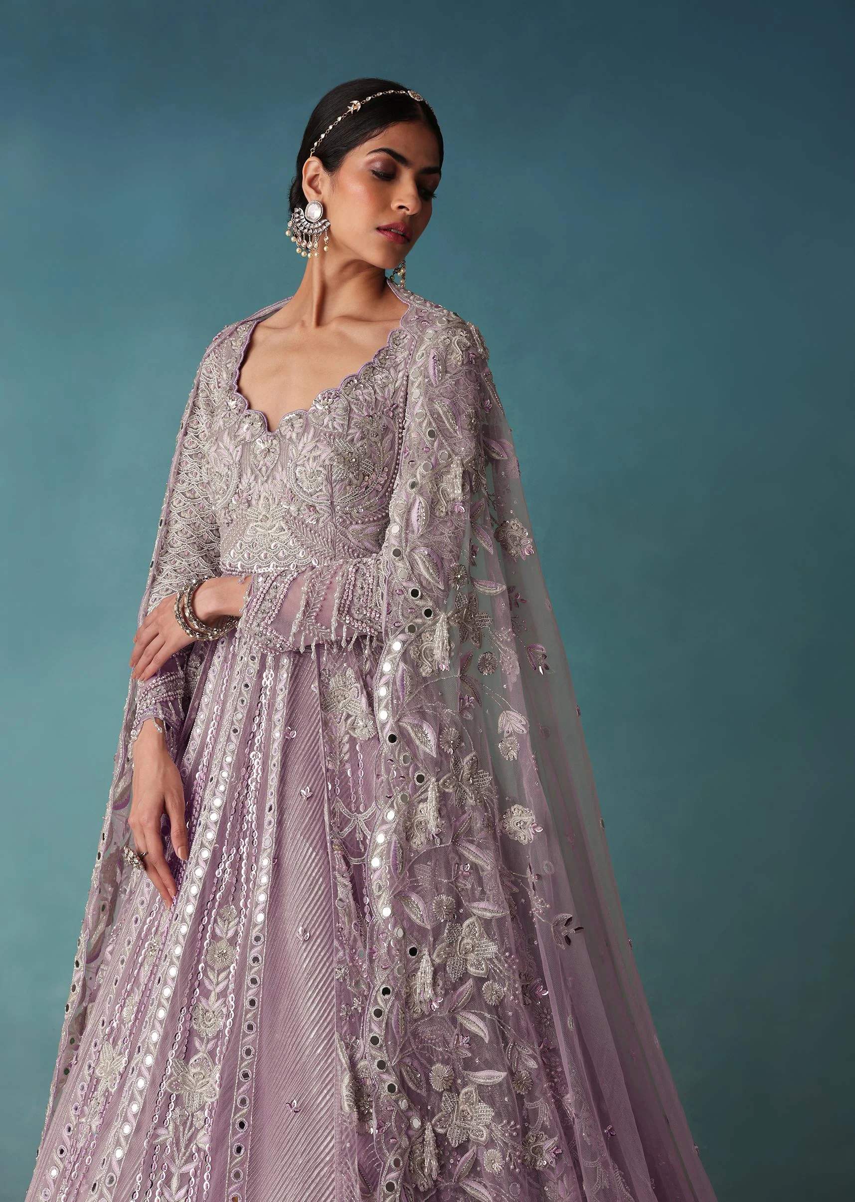 Lavender Mist Bridal Lehenga Set With Hand Work - Image 4