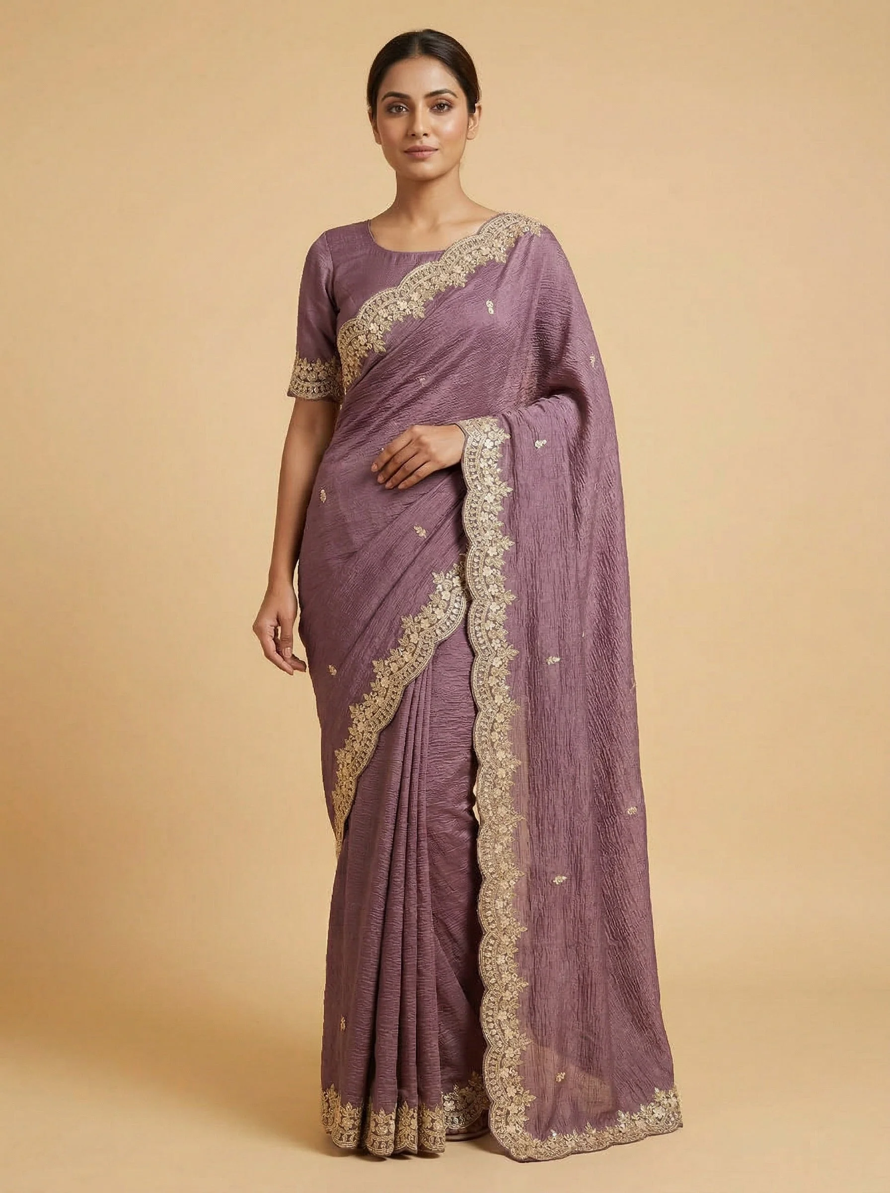 Lavender Mist Purple Embroidered Saree