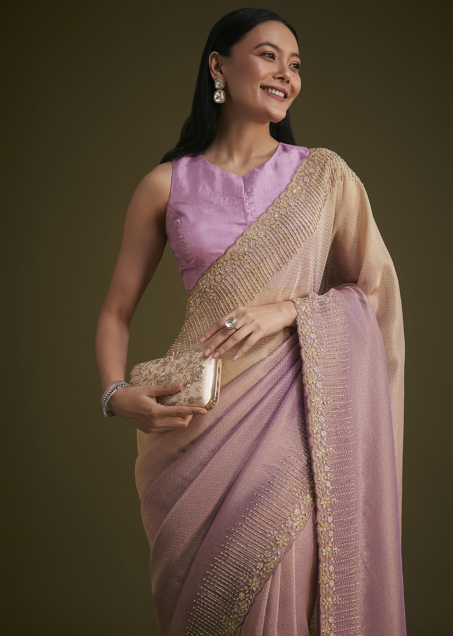 lavender Ombre Jacquard Saree