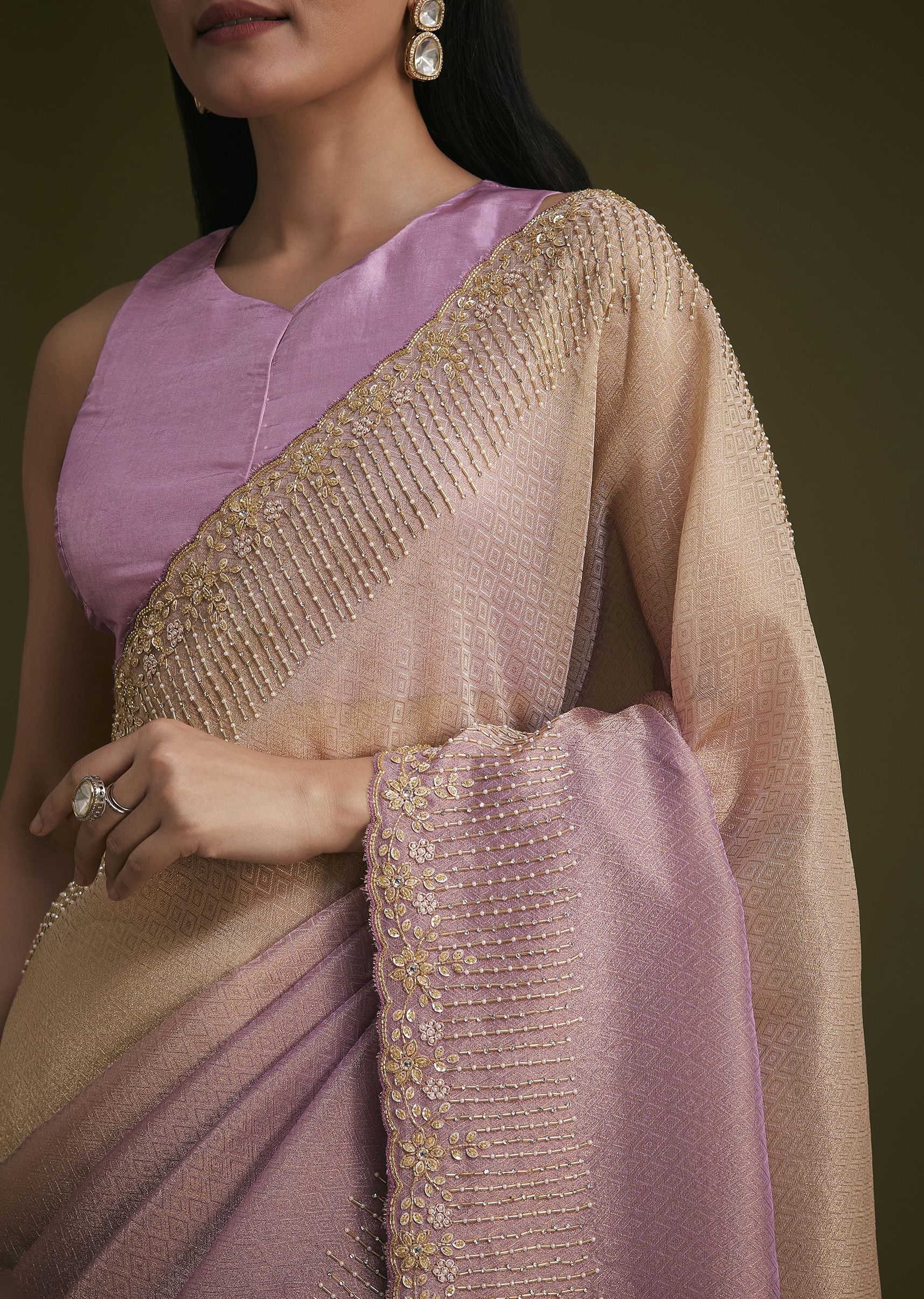lavender Ombre Jacquard Saree - Image 3