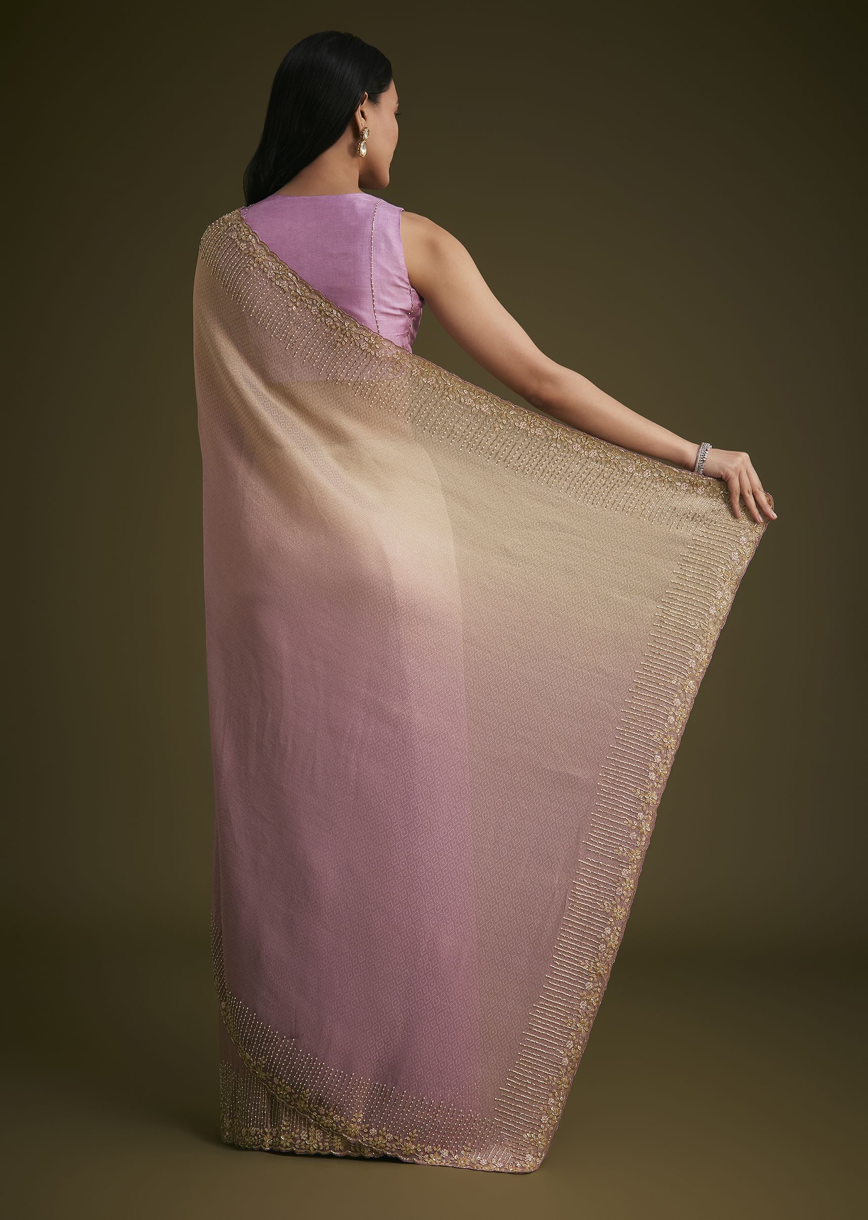 lavender Ombre Jacquard Saree - Image 4