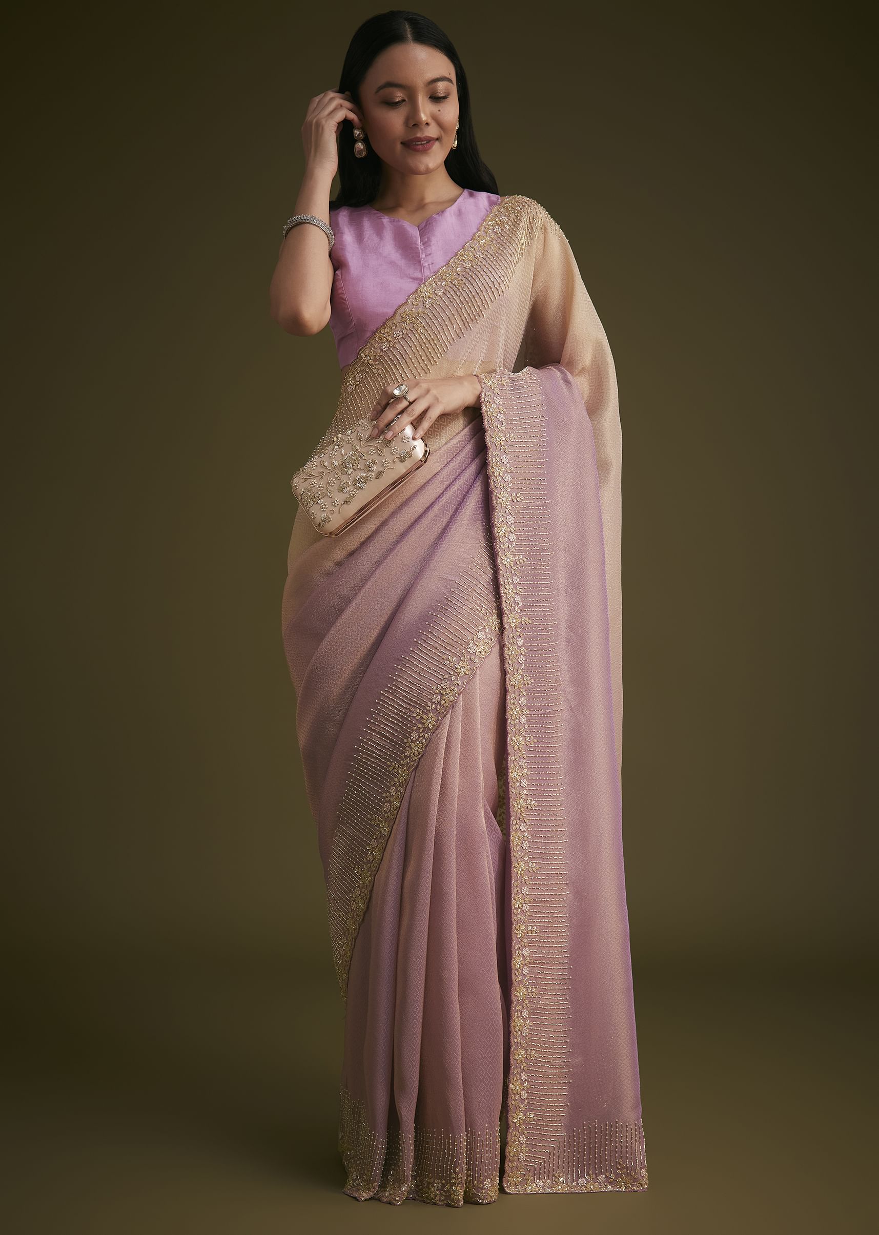 lavender Ombre Jacquard Saree - Image 5