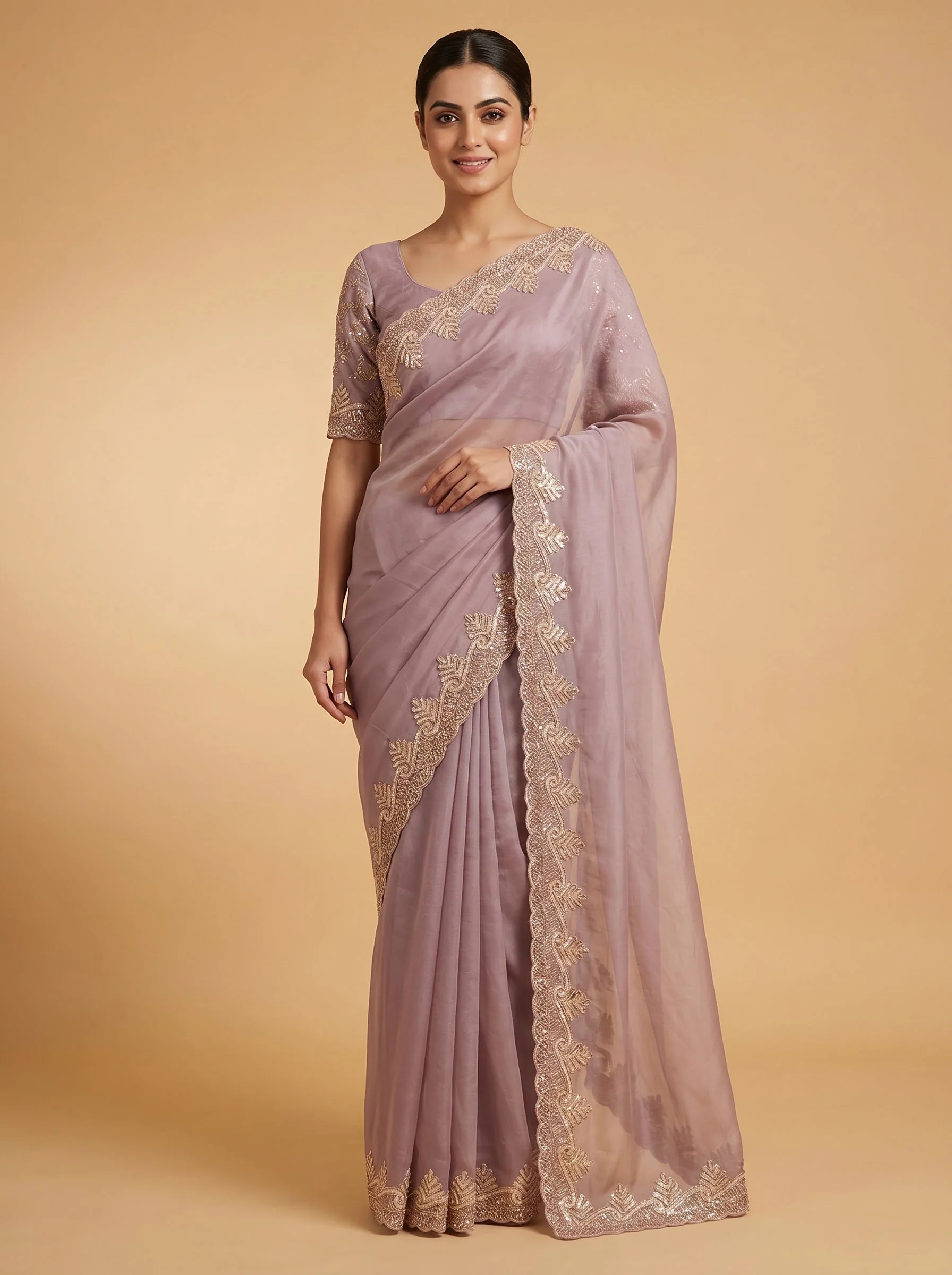 Lavender Powder Glow Embroidered Saree