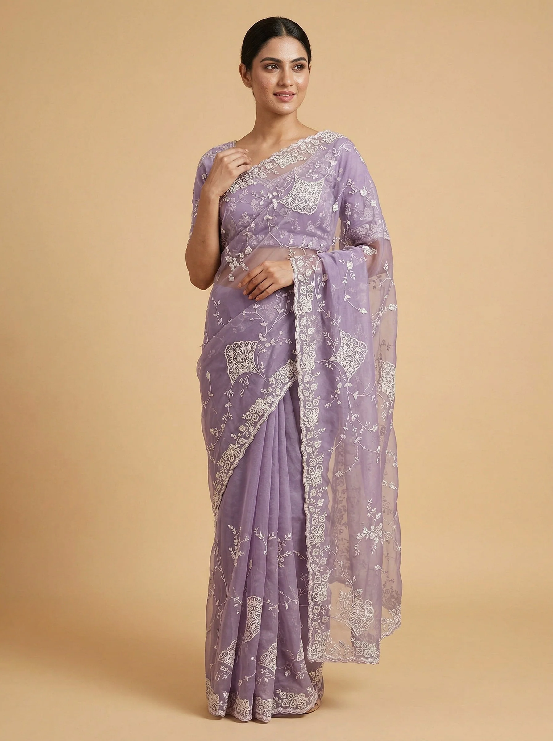 Lavender Powdered Embroidered Saree