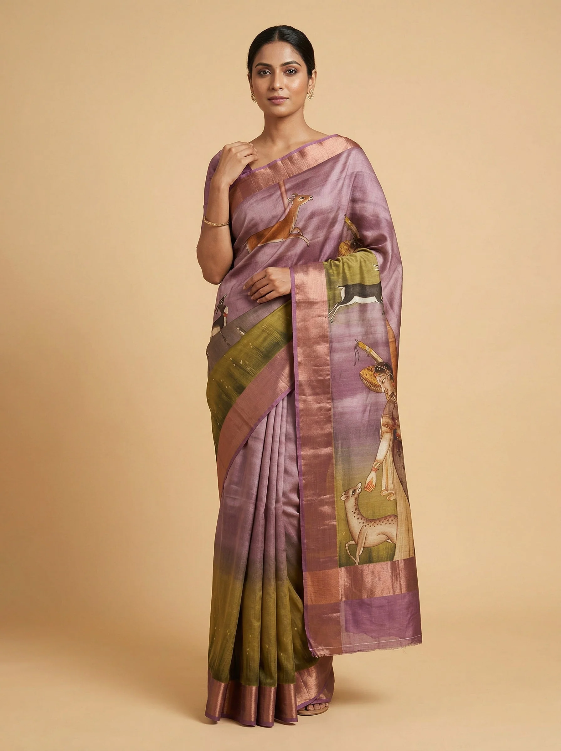 Lavender Printed Soft Saree