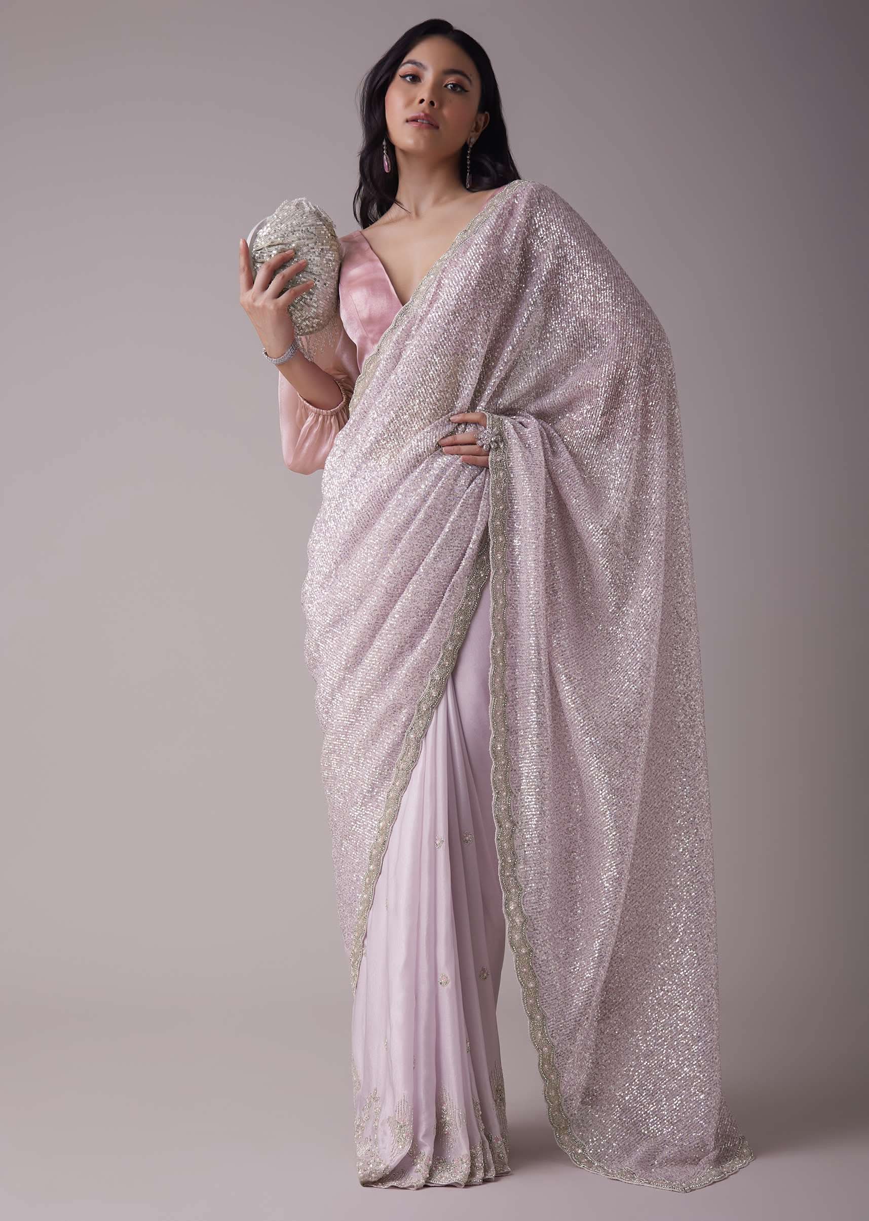 Lavender Purple Sequins Saree With An Embellished Border - Image 3
