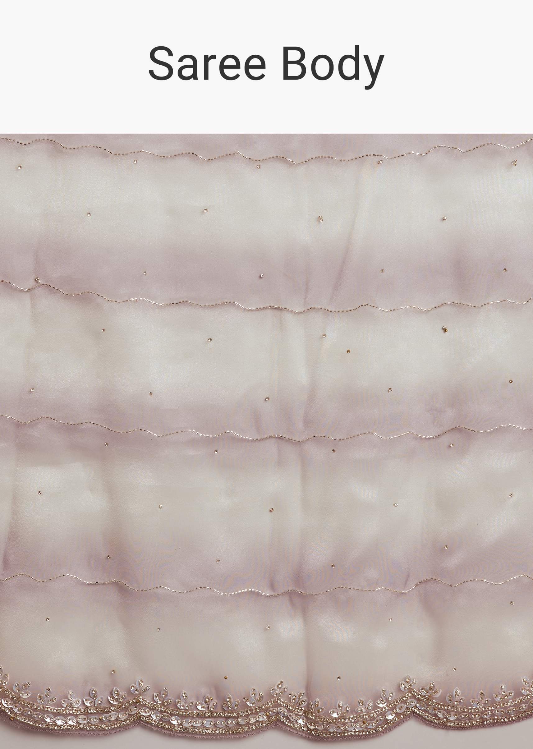 Lavender Shaded Glass Tissue Stone Embellished Saree With Cutdana And Beads - Image 9