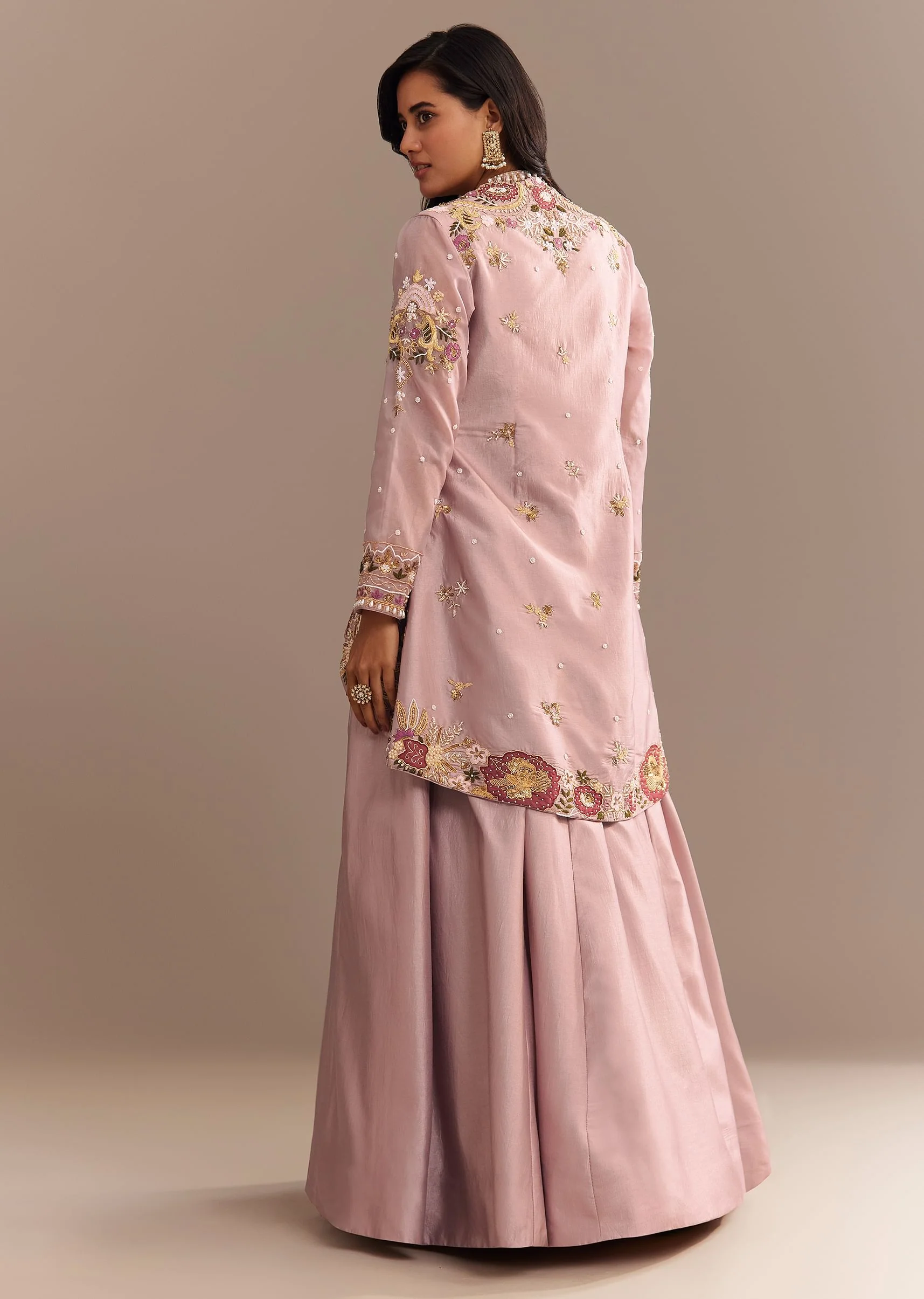 Lavender Silk Embroidered Jacket Lehenga Set - Image 5