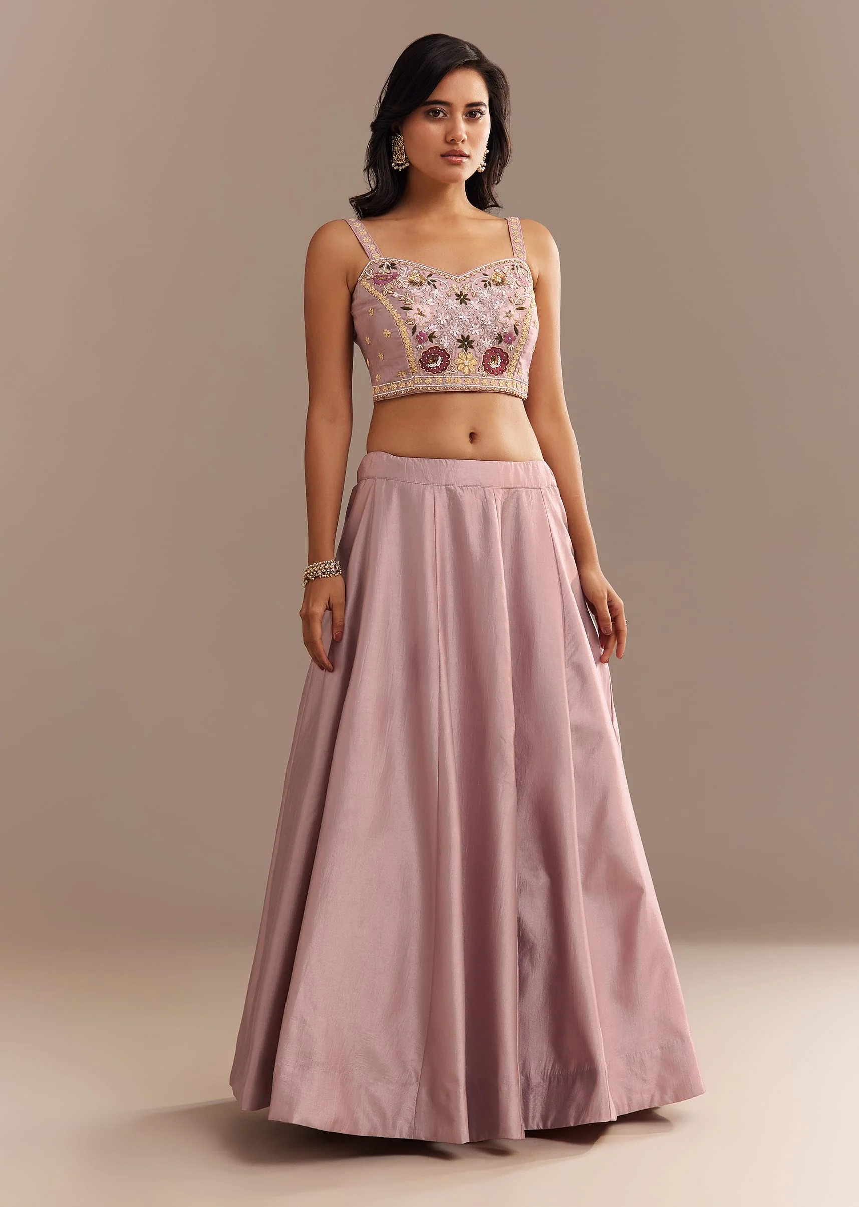 Lavender Silk Embroidered Jacket Lehenga Set - Image 6