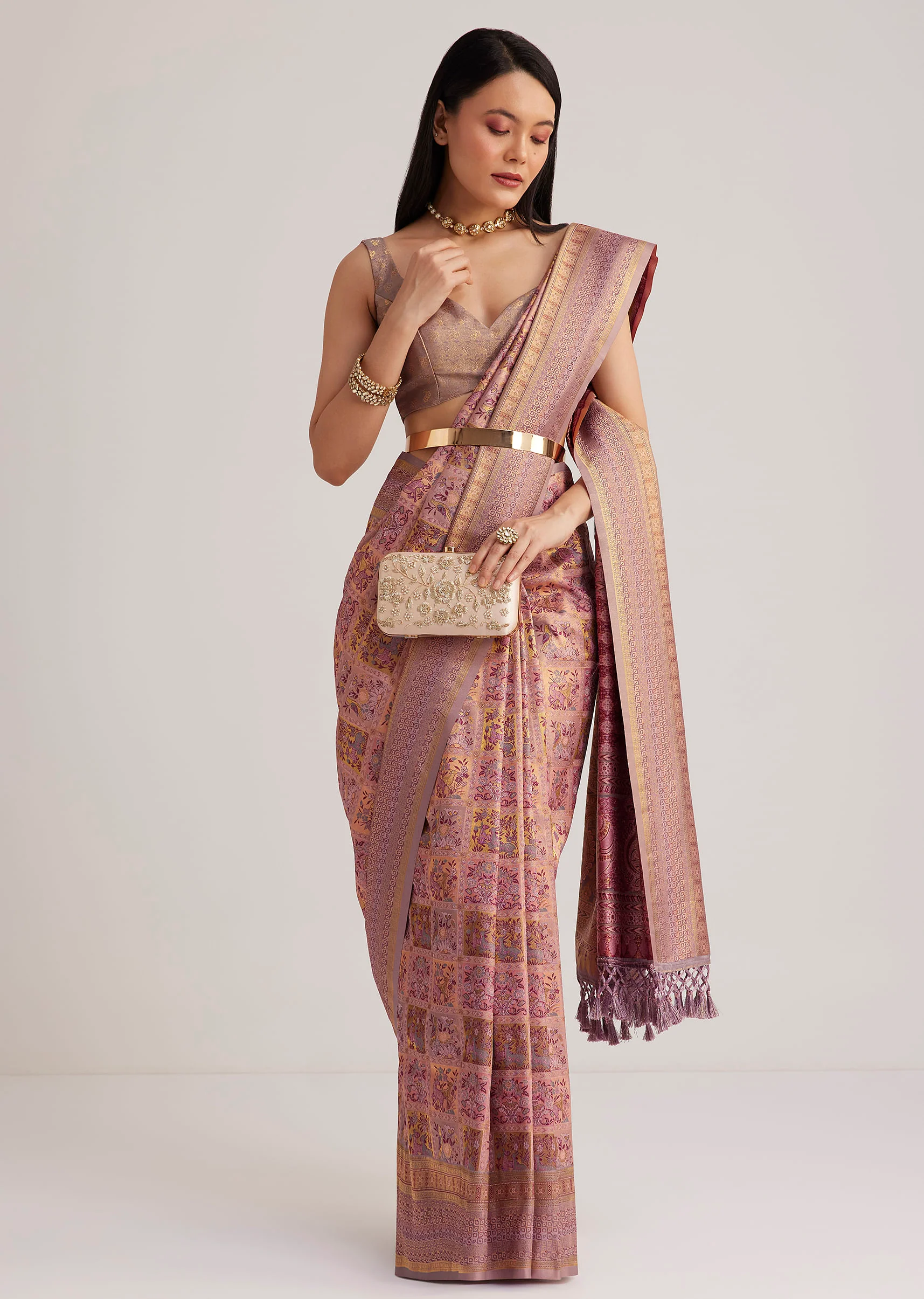 Lavender Silk Saree With Intricate Woven Motifs - Image 3