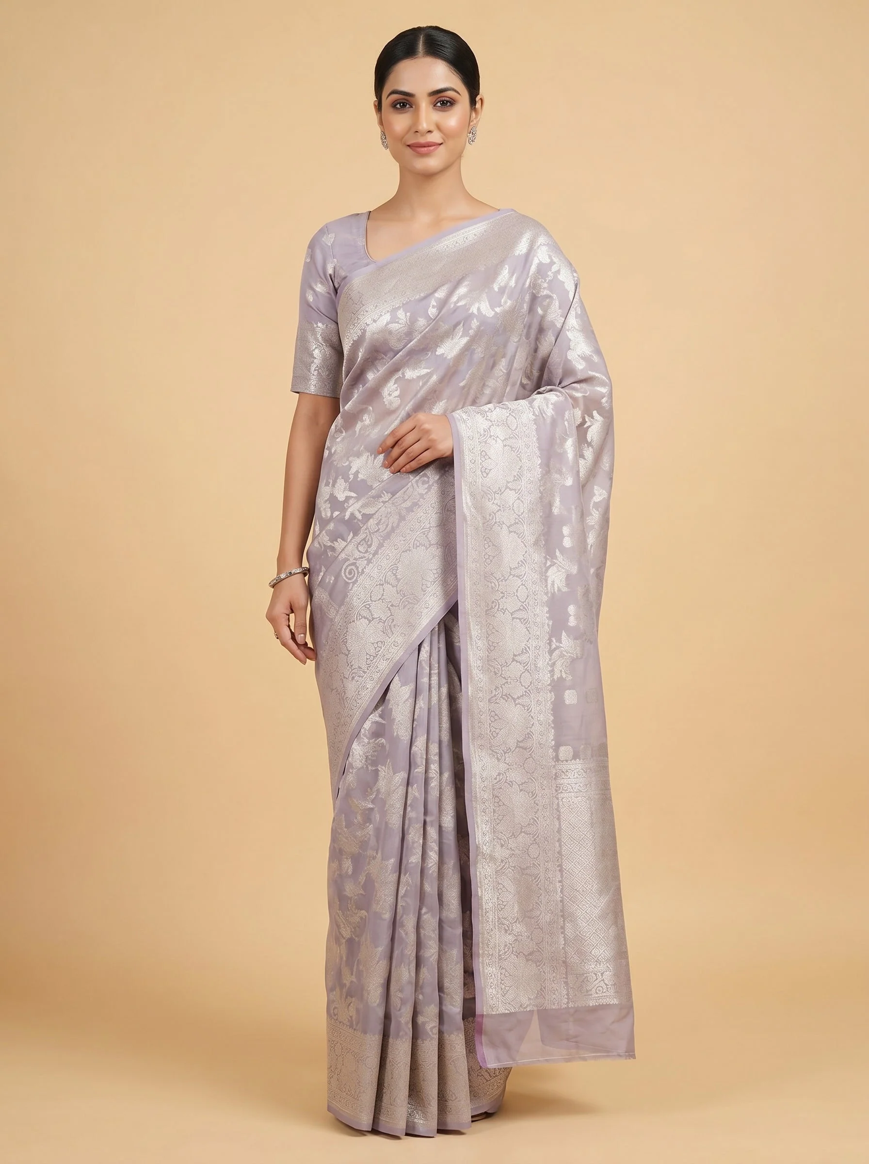 Lavender Silken Soft Handloom Saree