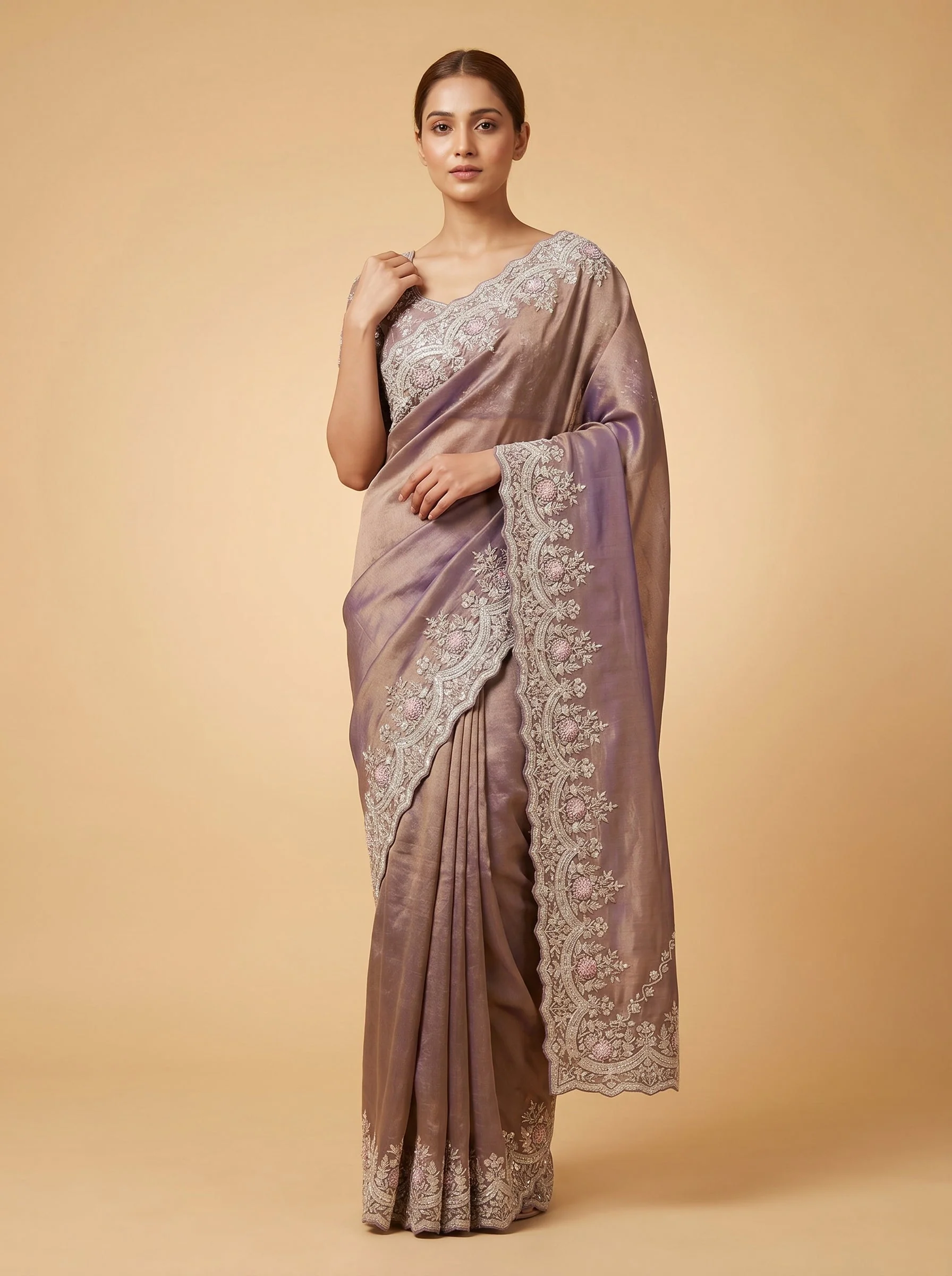 Lavender Soft Tone Embroidered Saree